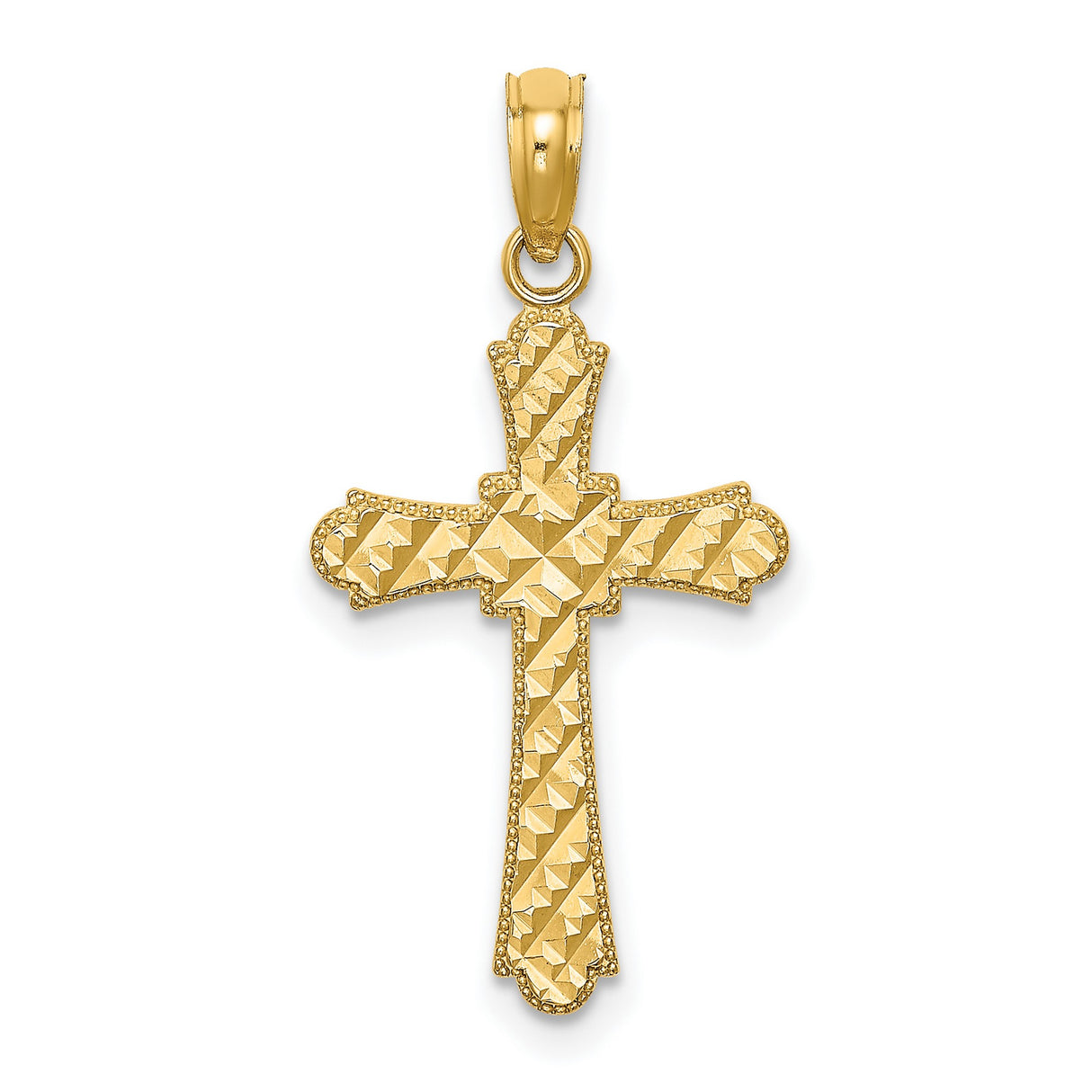 14k Yellow Gold Cross Pendant with Milgrain Detail and Starburst Pattern for Men and Women