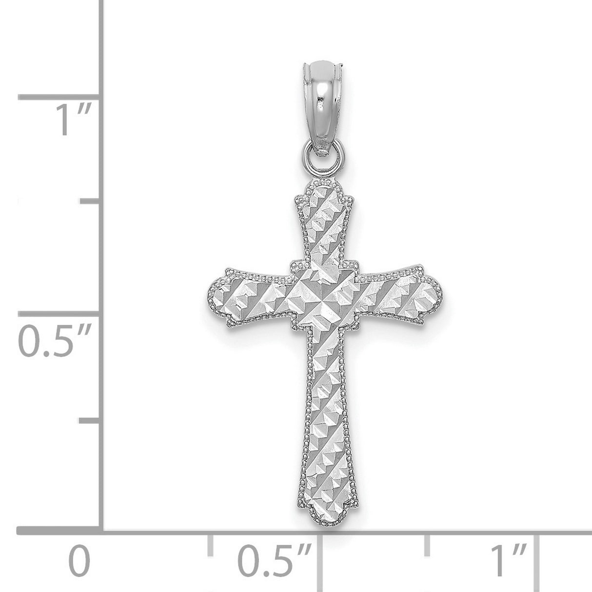 14k White Gold Cross Pendant with Beaded Edge and Textured High Polish Finish