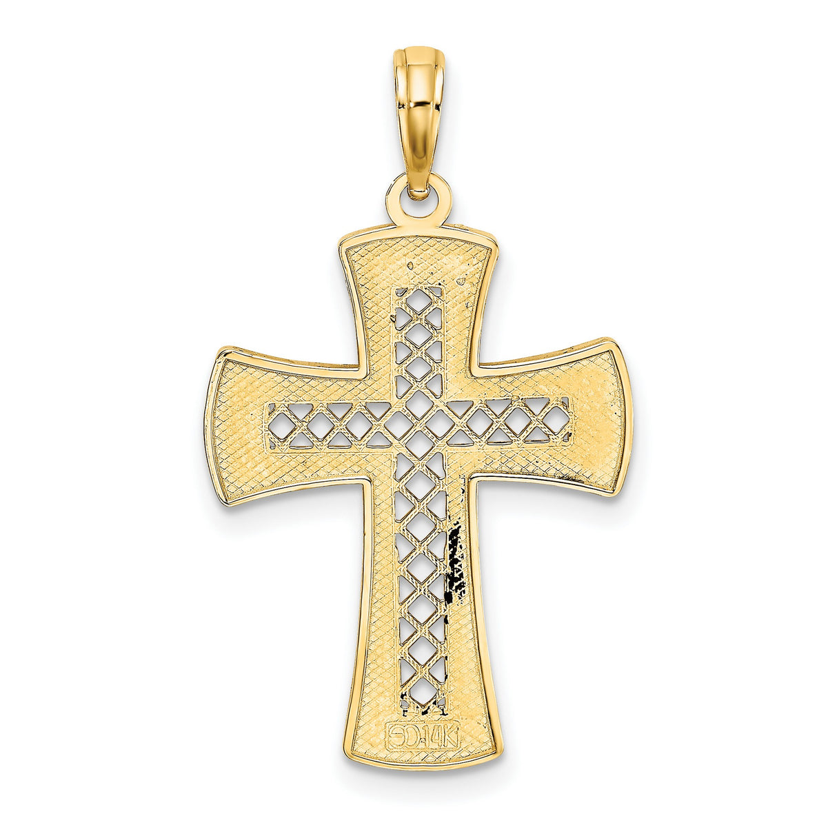 14k Yellow Gold Cross Pendant with Beveled Edges and Milgrain Detailing