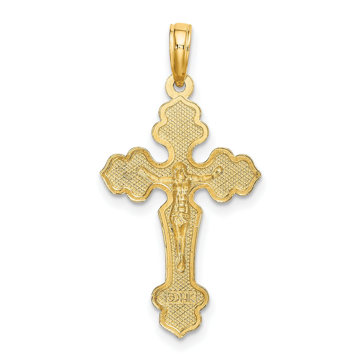 14k Yellow Gold Crucifix Pendant in Baroque Style for Men and Women