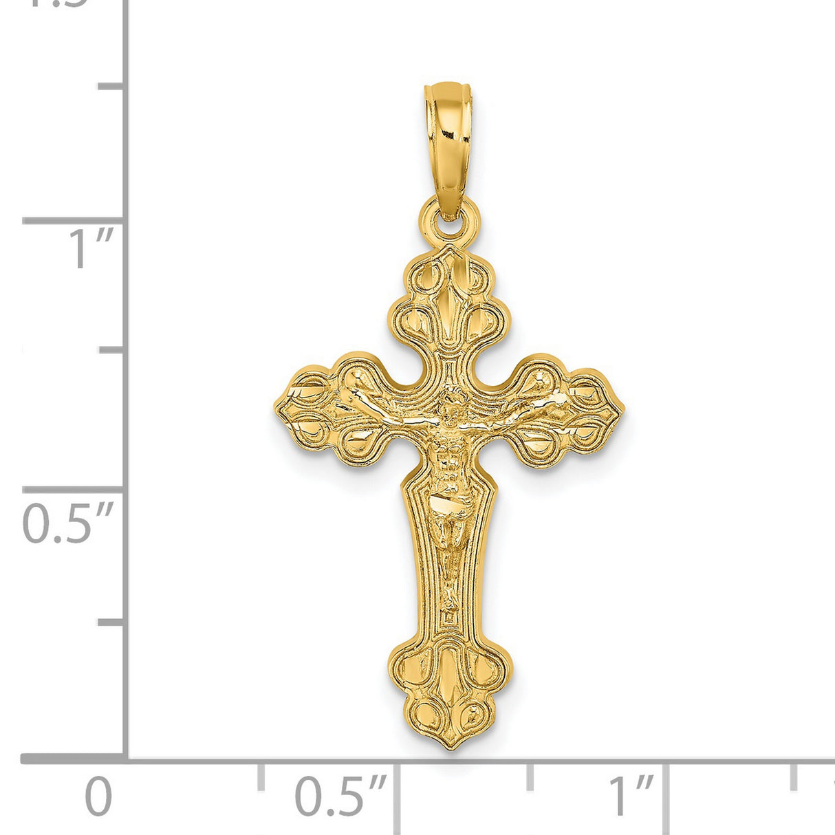 14k Yellow Gold Crucifix Pendant in Baroque Style for Men and Women