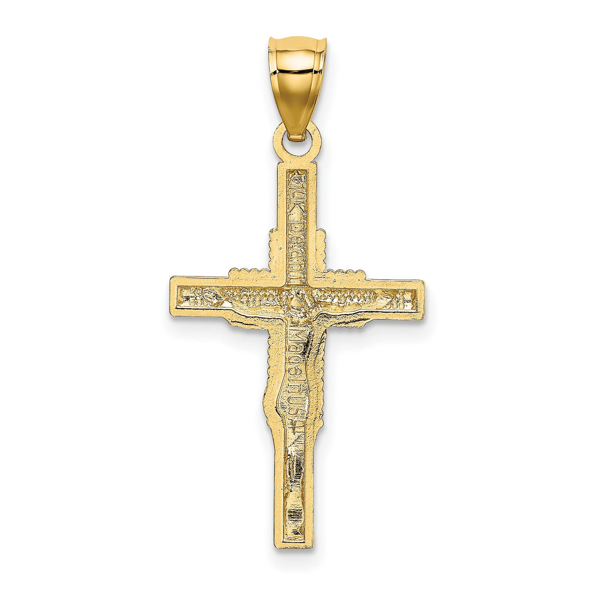 14k Yellow Gold Crucifix Pendant with Beaded Cross and Detailed Jesus Figure