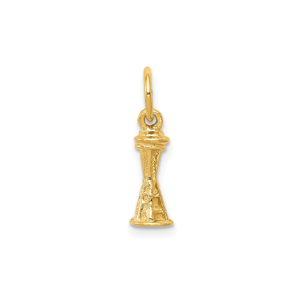 14k Yellow Gold Space Needle Charm Pendant, Seattle Landmark Travel Souvenir Jewelry