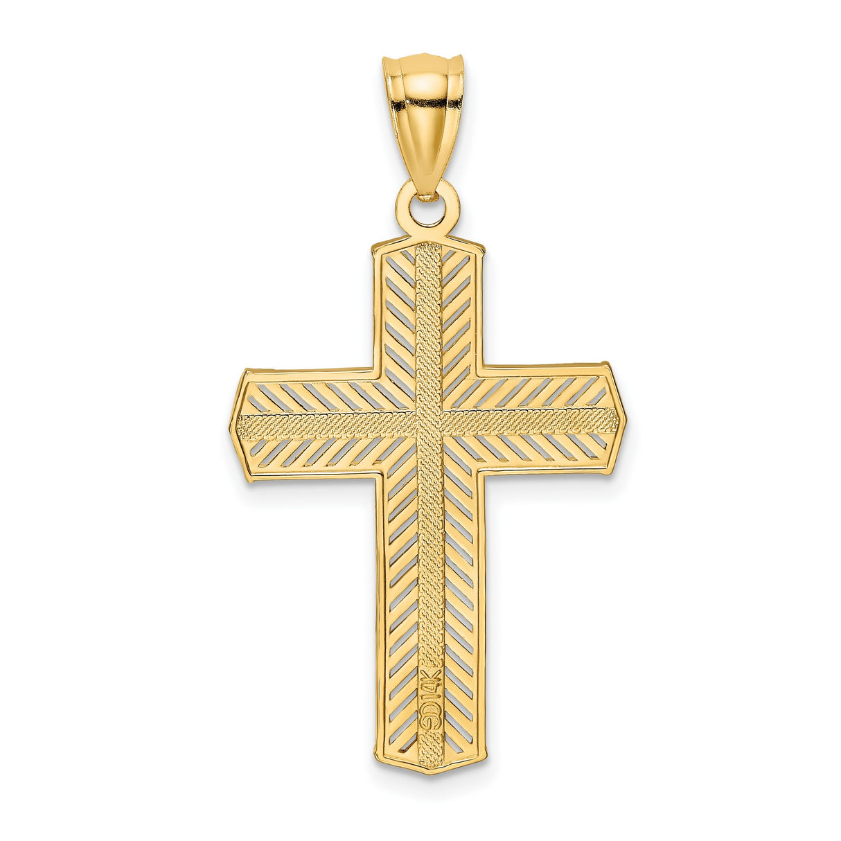 14k Yellow Gold Cross Pendant with Symmetrical Design, Mirror Shine, and Leaf Accents