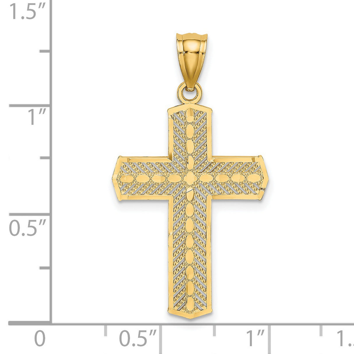 14k Yellow Gold Cross Pendant with Symmetrical Design, Mirror Shine, and Leaf Accents