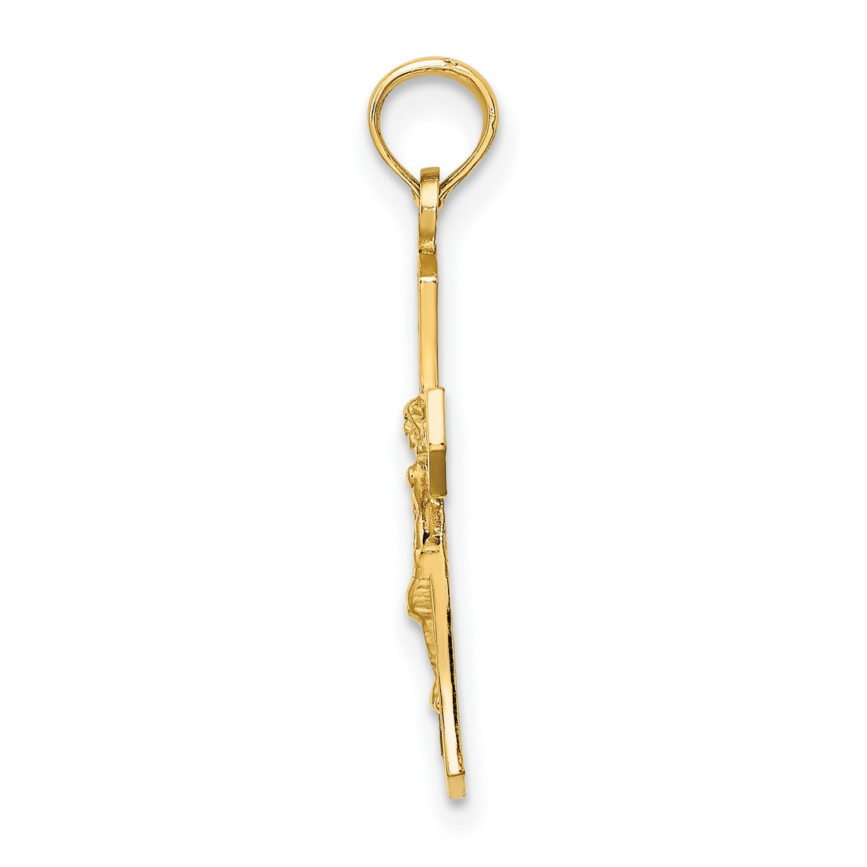 14k Yellow Gold Crucifix Pendant with Jesus, Polished Beveled Edges, Religious Christian Jewelry