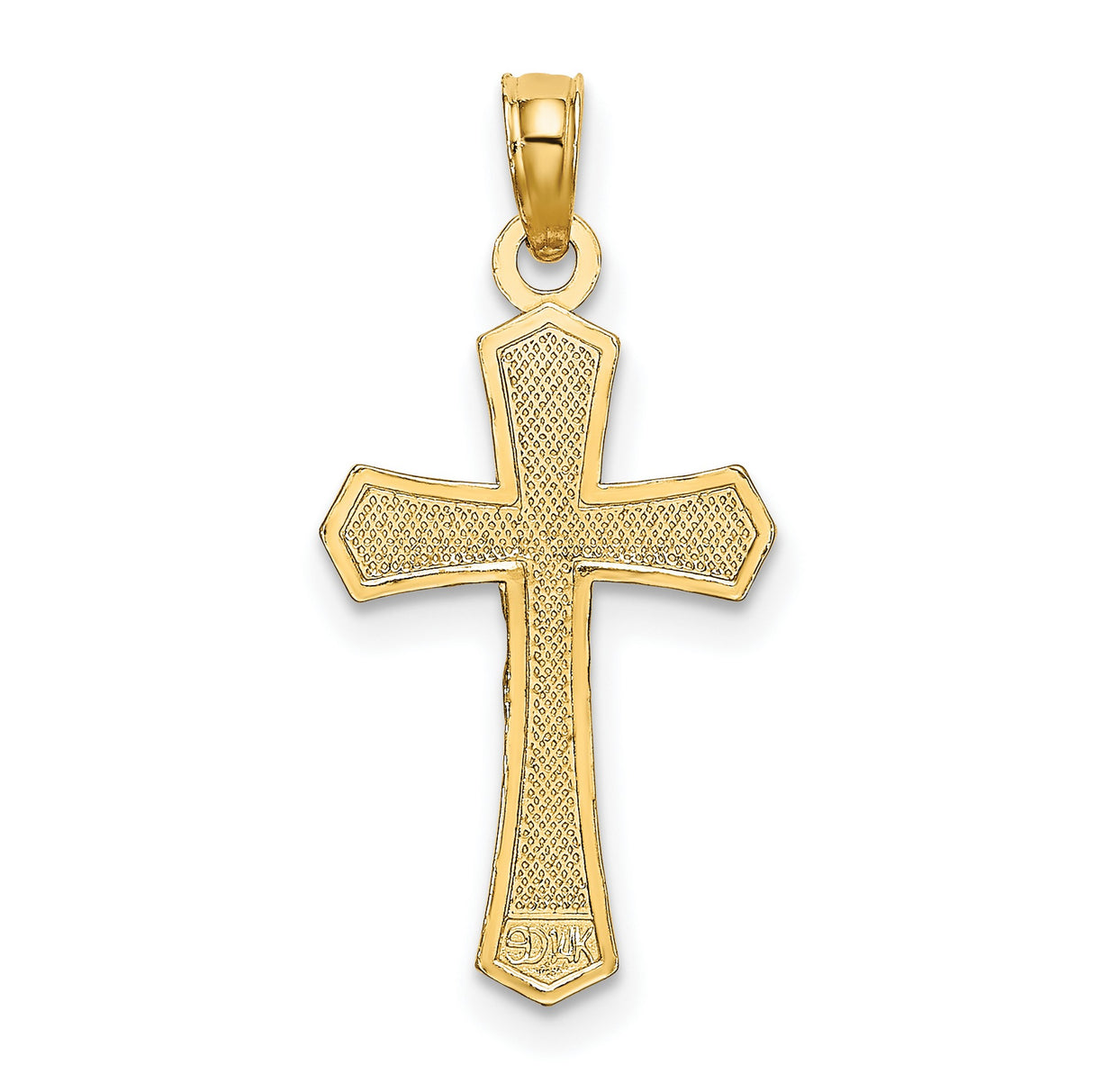 14k Yellow Gold Crucifix Pendant with Jesus, Polished Beveled Edges, Religious Christian Jewelry