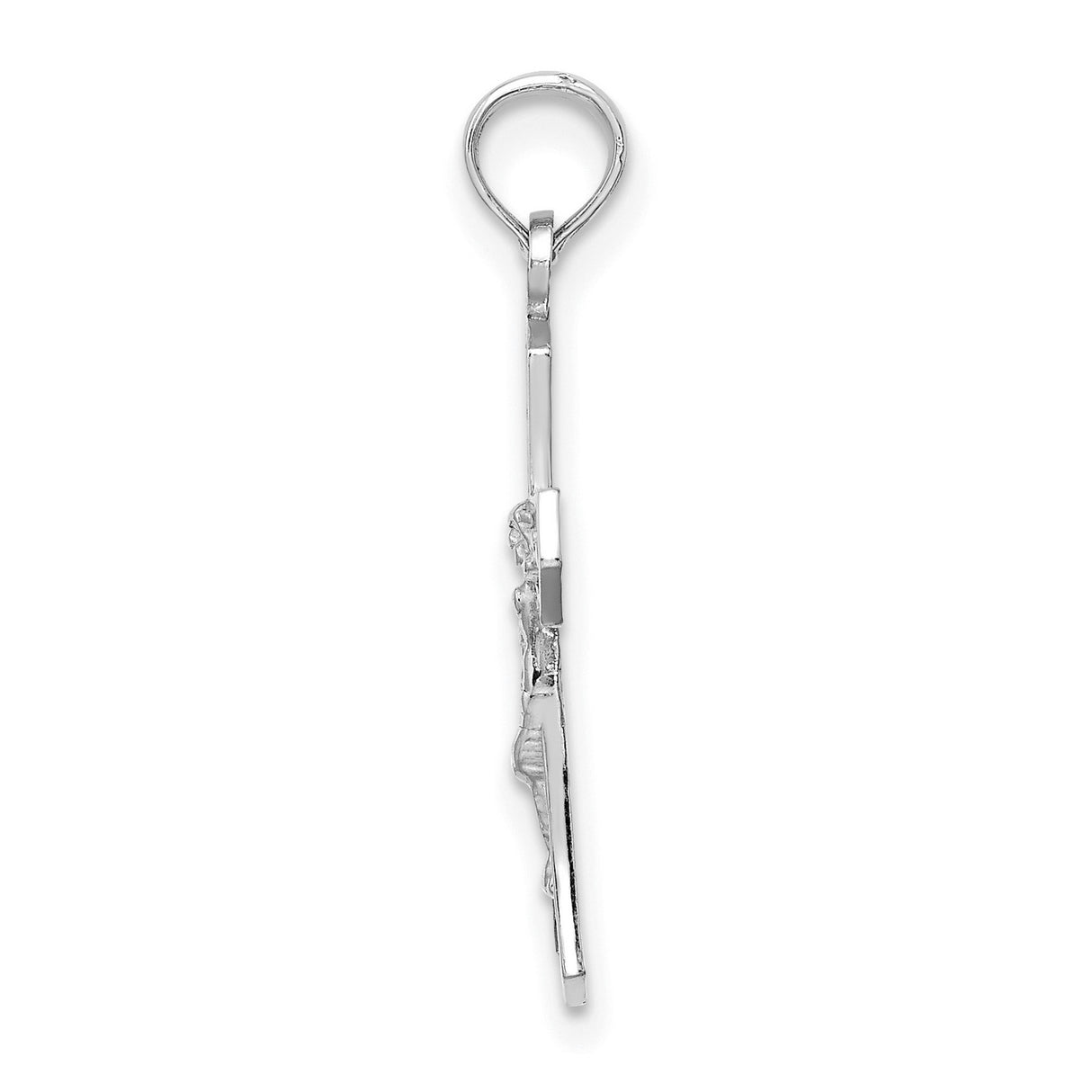 14k White Gold Crucifix Cross Pendant with Beveled Edges High-Polish Christian Jewelry