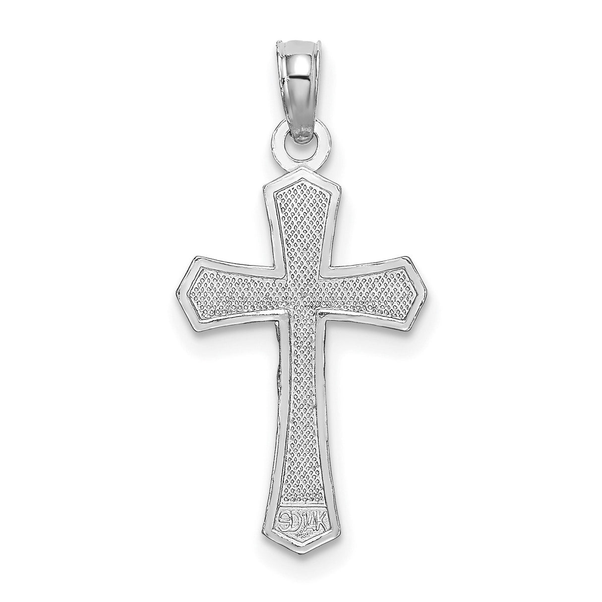 14k White Gold Crucifix Cross Pendant with Beveled Edges High-Polish Christian Jewelry