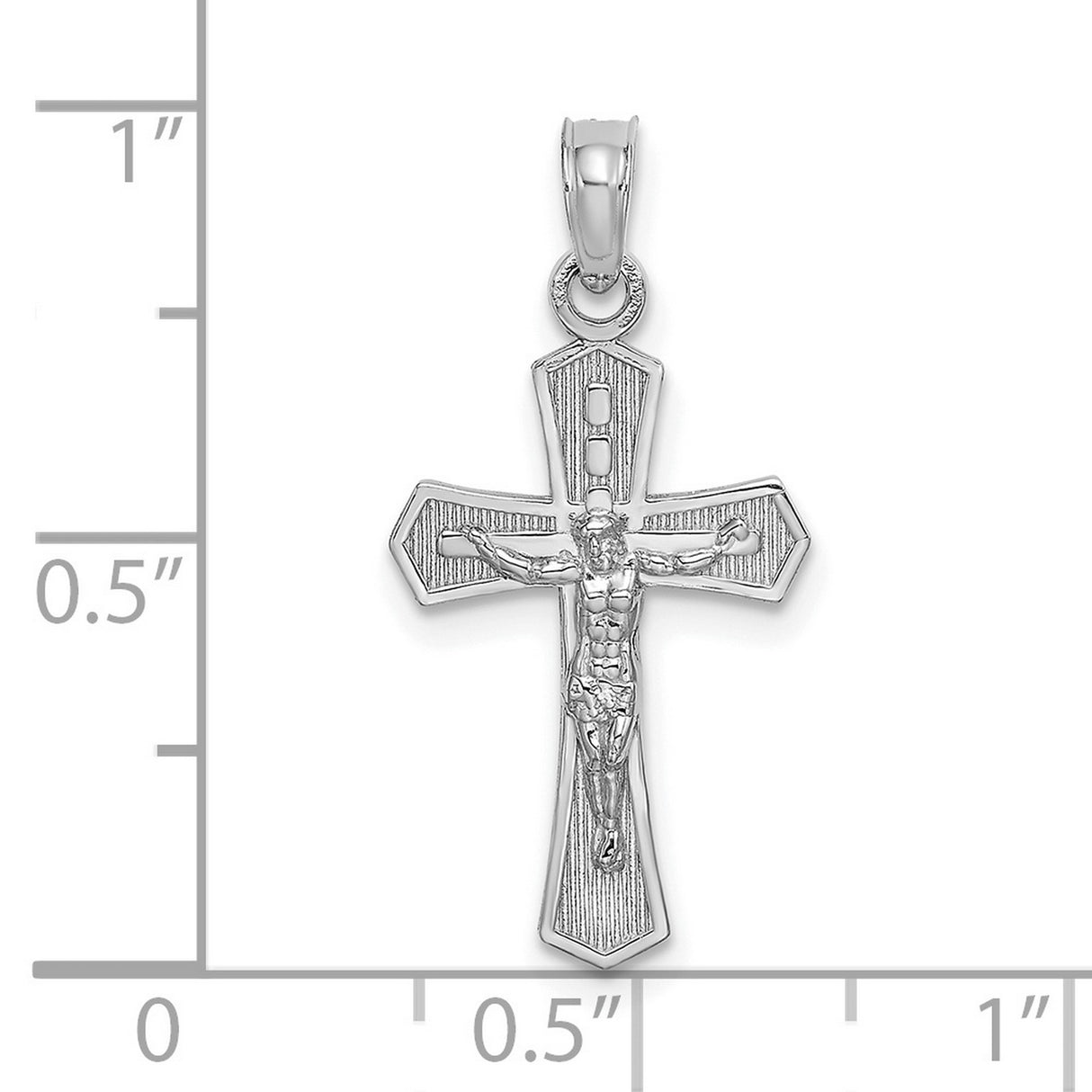 14k White Gold Crucifix Cross Pendant with Beveled Edges High-Polish Christian Jewelry