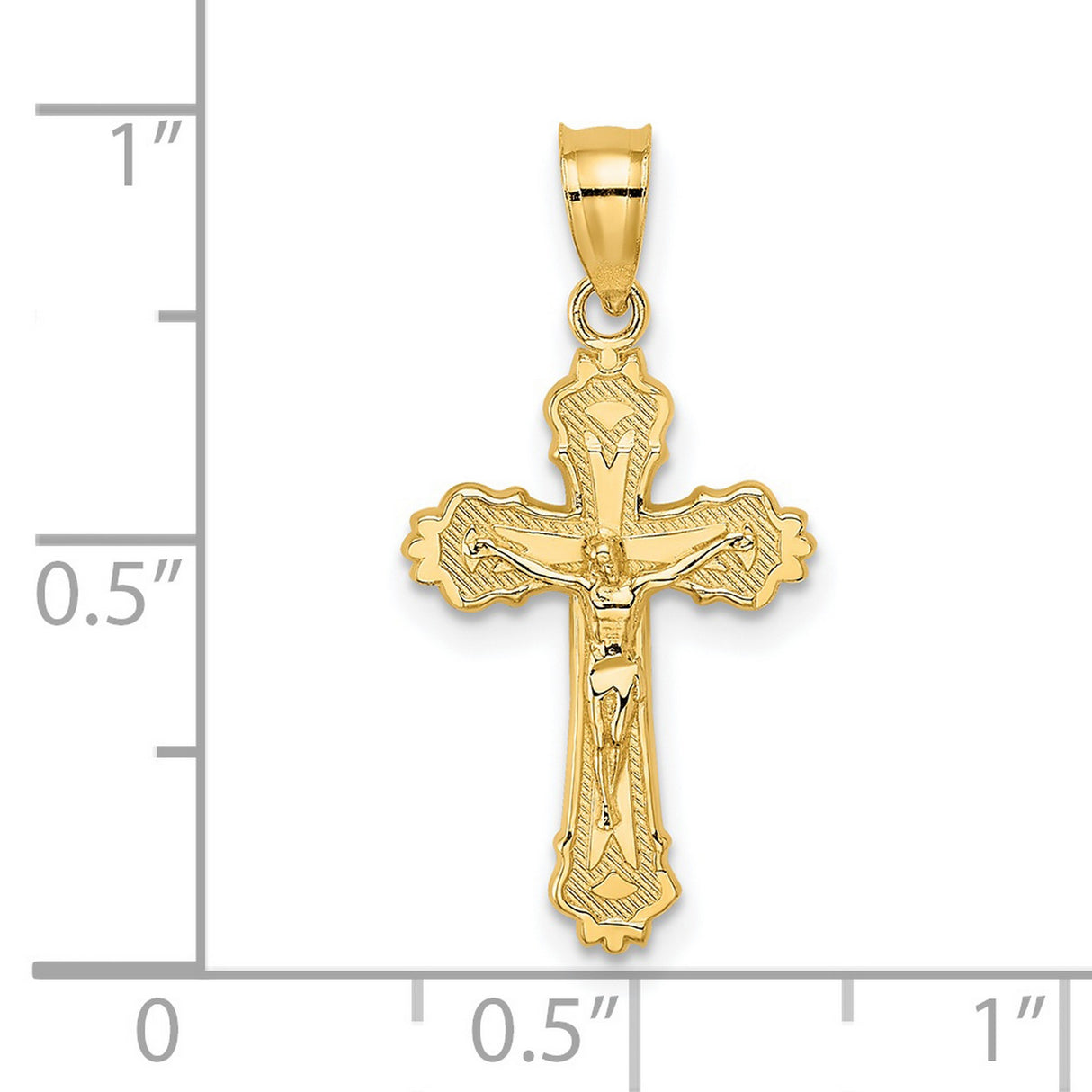 14k Yellow Gold Crucifix Pendant with Textured Cross and Sculpted Jesus Figure