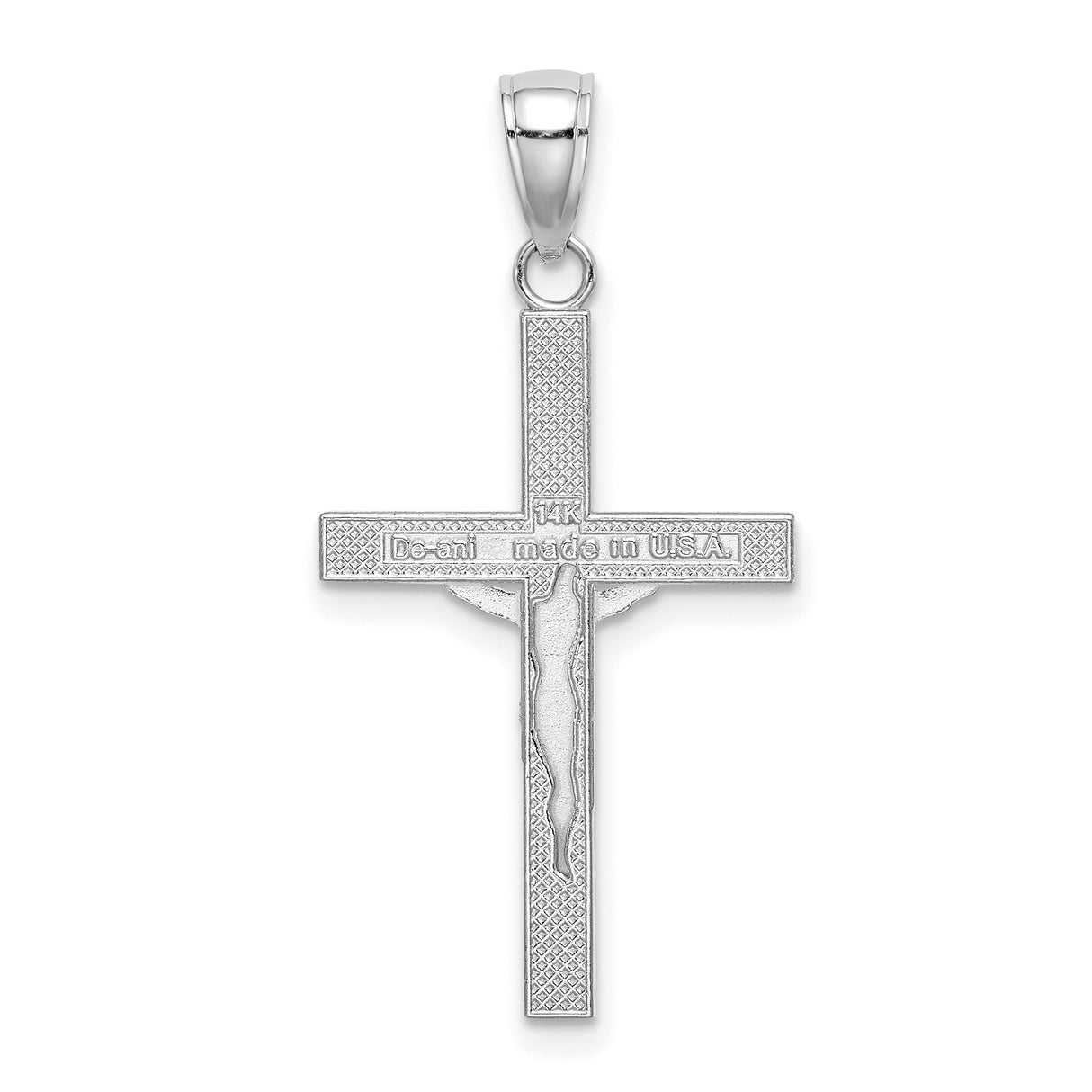 14k White Gold Crucifix Cross Pendant with Polished Textured Finish, Jesus Charm Religious Symbol