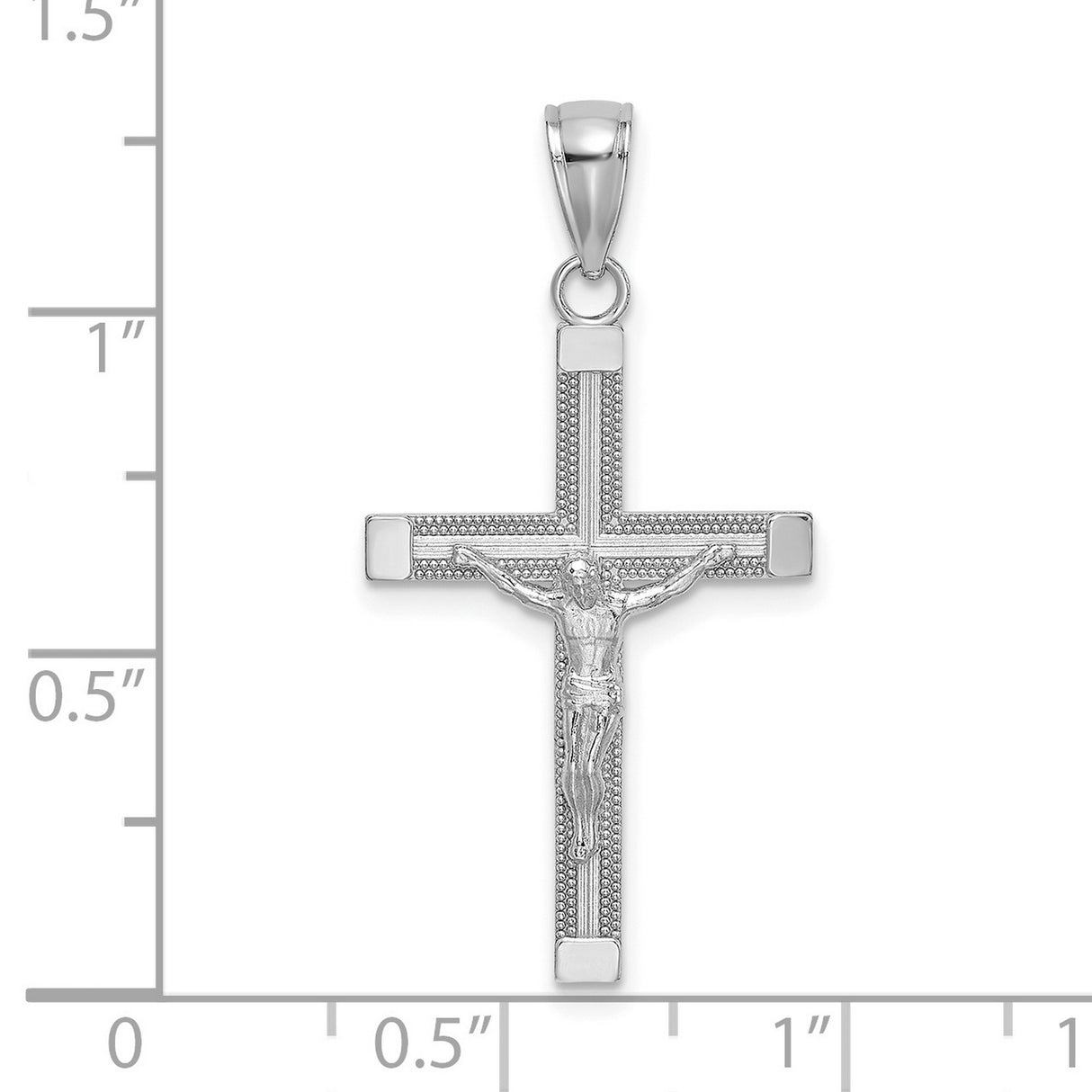 14k White Gold Crucifix Cross Pendant with Polished Textured Finish, Jesus Charm Religious Symbol