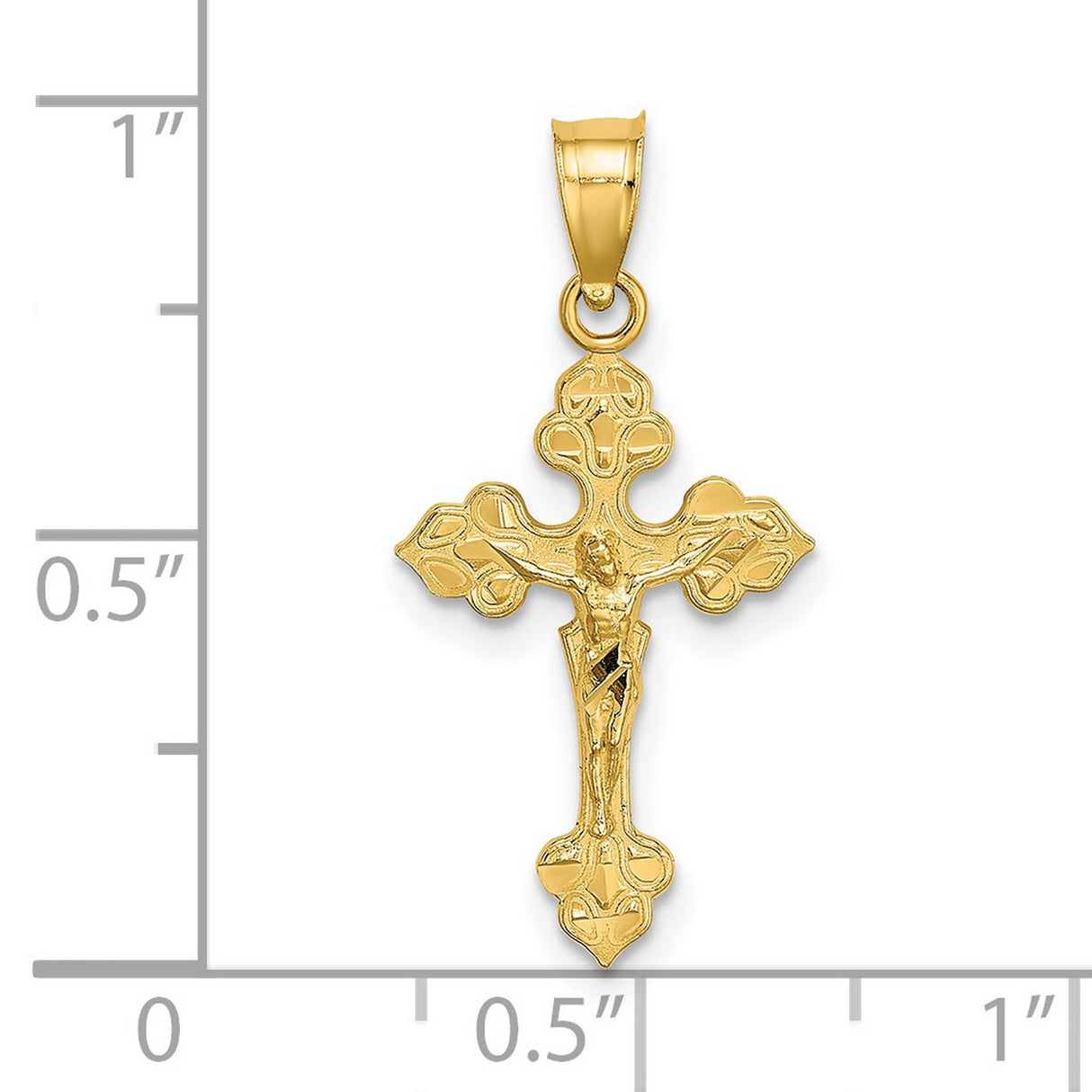 14k Yellow Gold Crucifix Cross Pendant with Three-Dimensional Jesus Figure and Flared Tips