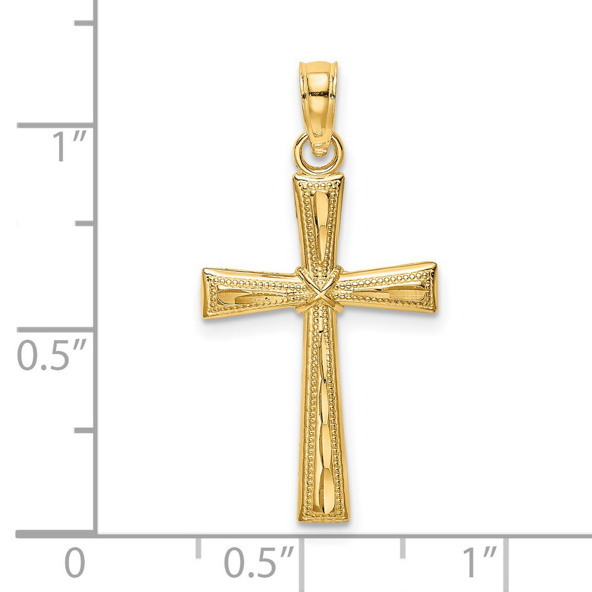 14k Yellow Gold Cross Pendant with Flared Edges and Textured Design for Men and Women