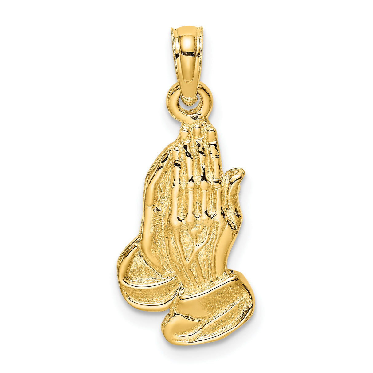 14k Yellow Gold Praying Hands Pendant, Religious Charm with Detailed Design for Men and Women