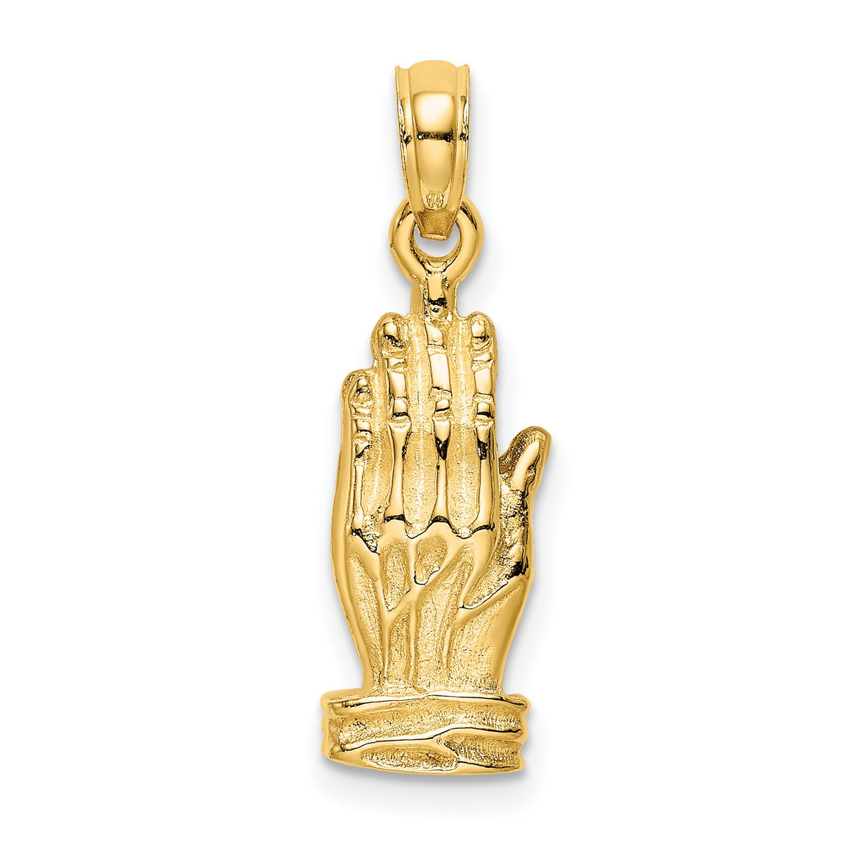 14k Yellow Gold Praying Hands Pendant, Christian Religious Charm for Men or Women