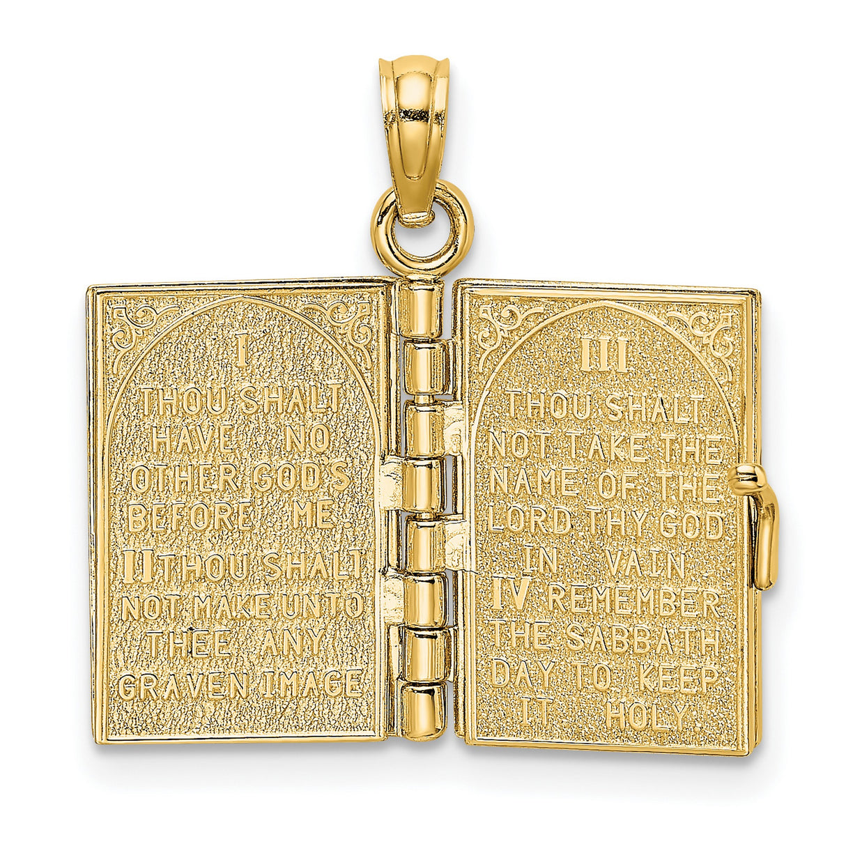 14k Yellow Gold Ten Commandments Book Pendant with Star of David and Hebrew Text