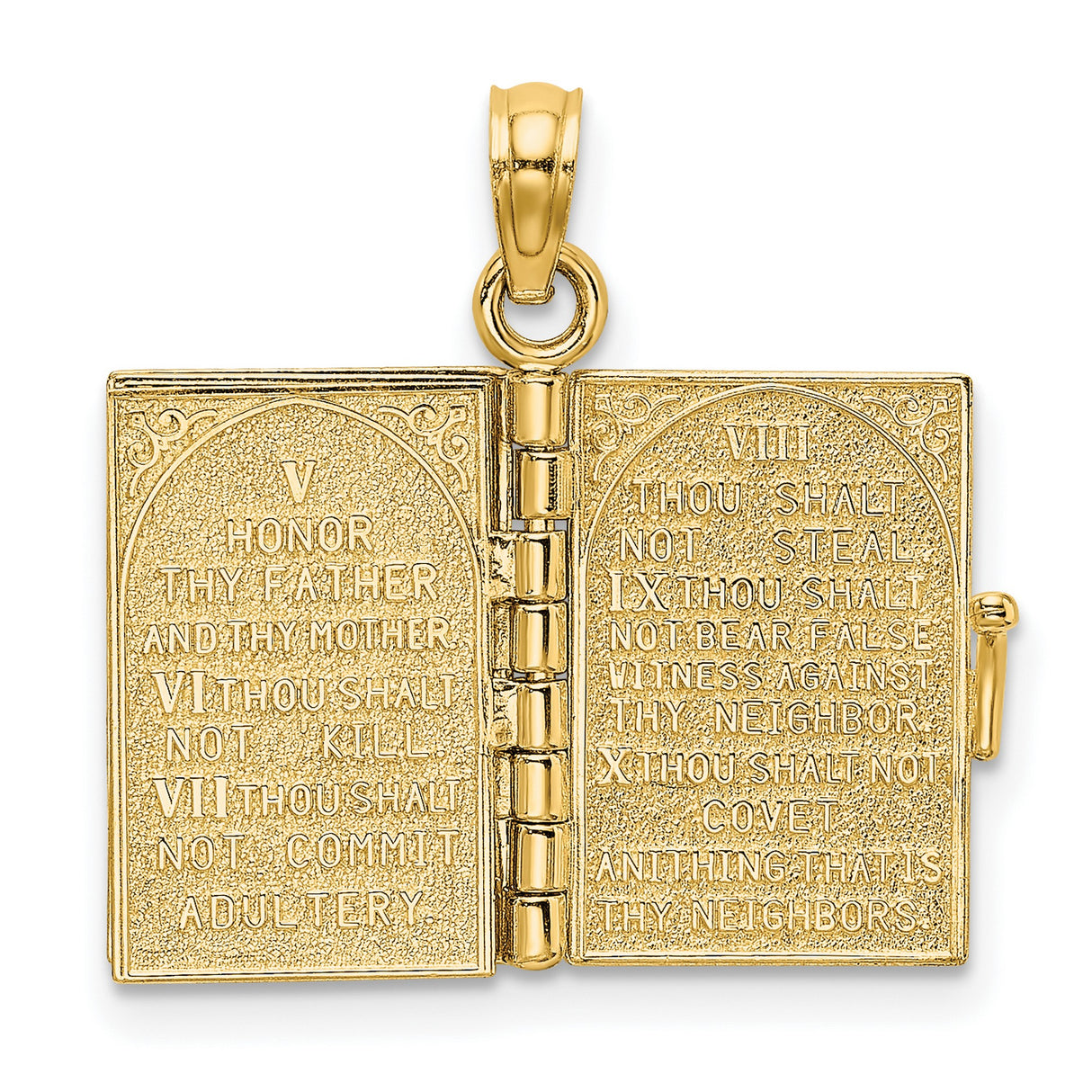 14k Yellow Gold Ten Commandments Book Pendant with Star of David and Hebrew Text