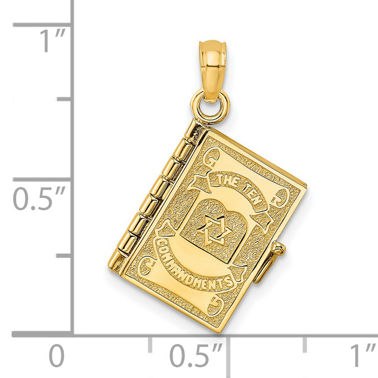 14k Yellow Gold Ten Commandments Book Pendant with Star of David and Hebrew Text