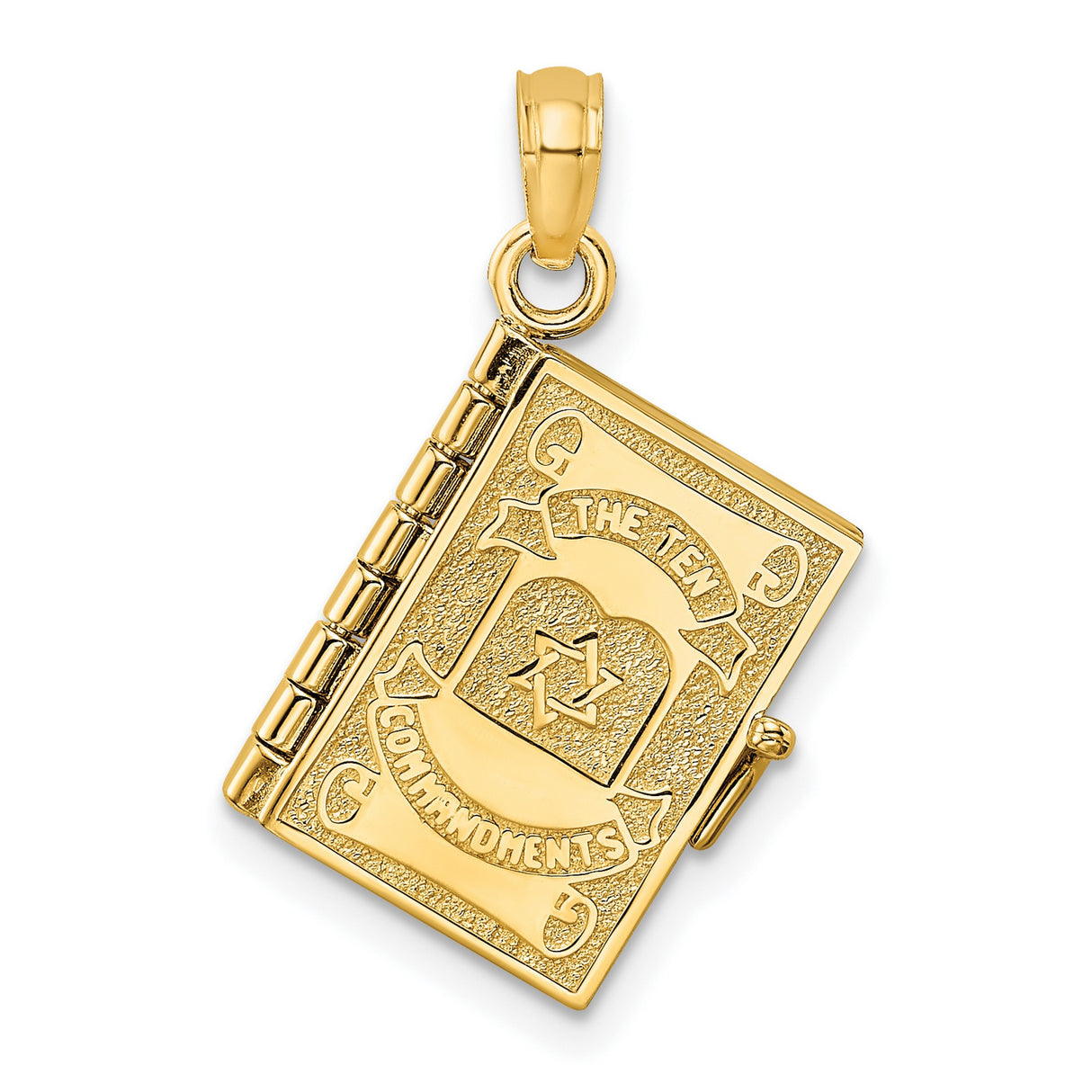 14k Yellow Gold Ten Commandments Book Pendant with Star of David and Hebrew Text