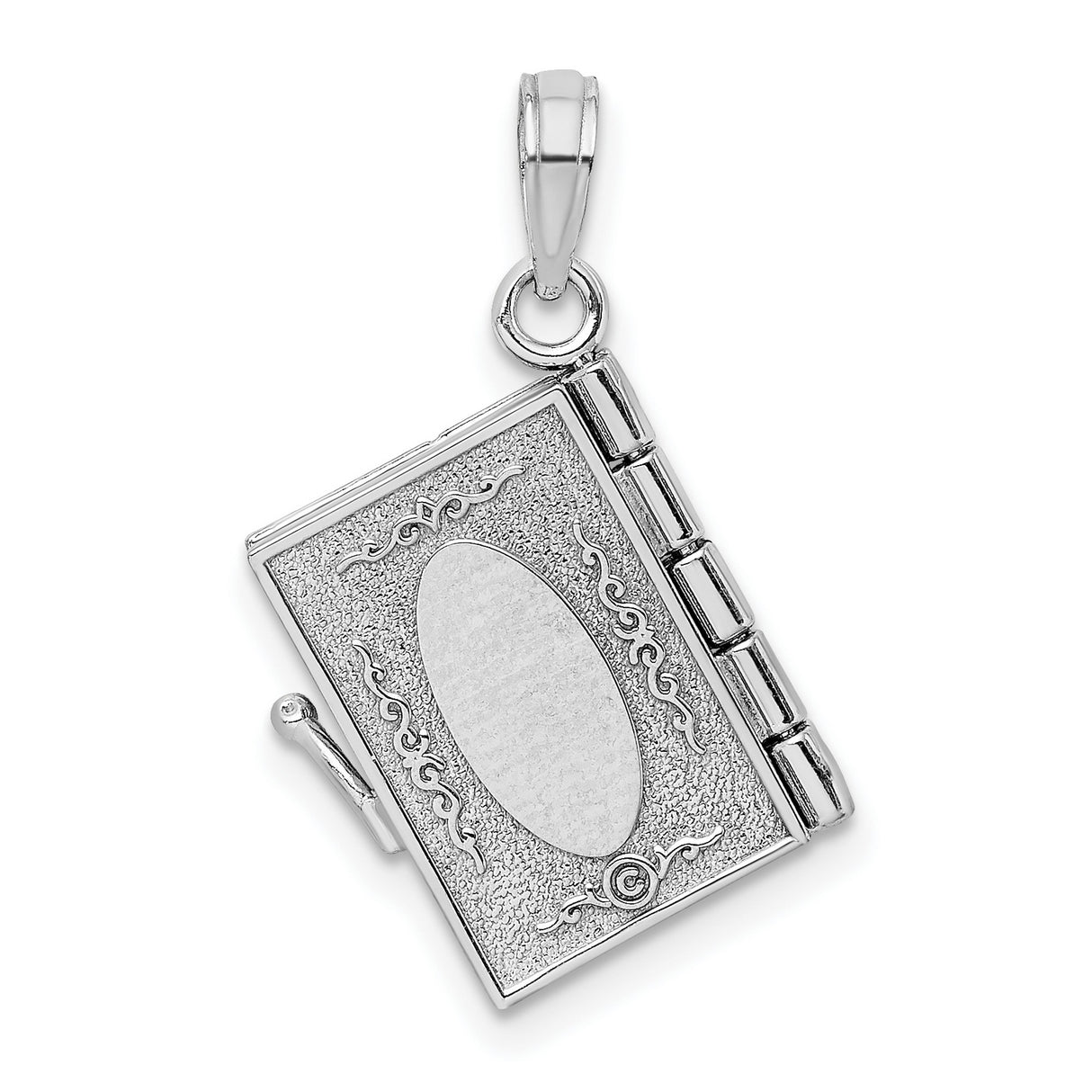 14k White Gold Ten Commandments Book Locket Pendant, Christian Religious Charm for Women