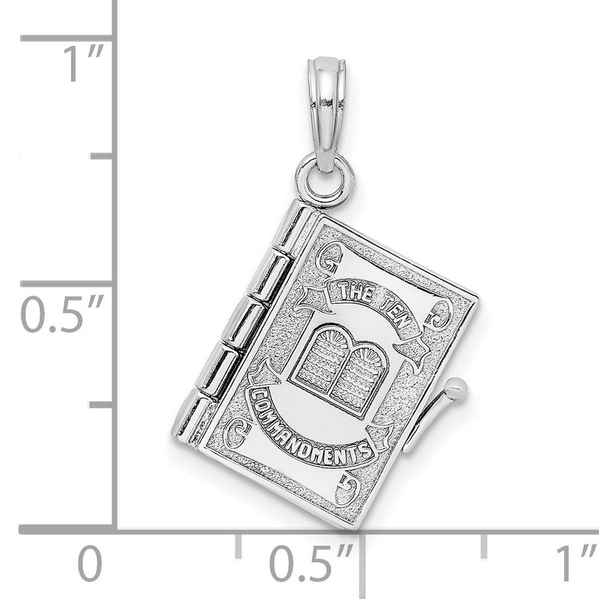 14k White Gold Ten Commandments Book Locket Pendant, Christian Religious Charm for Women