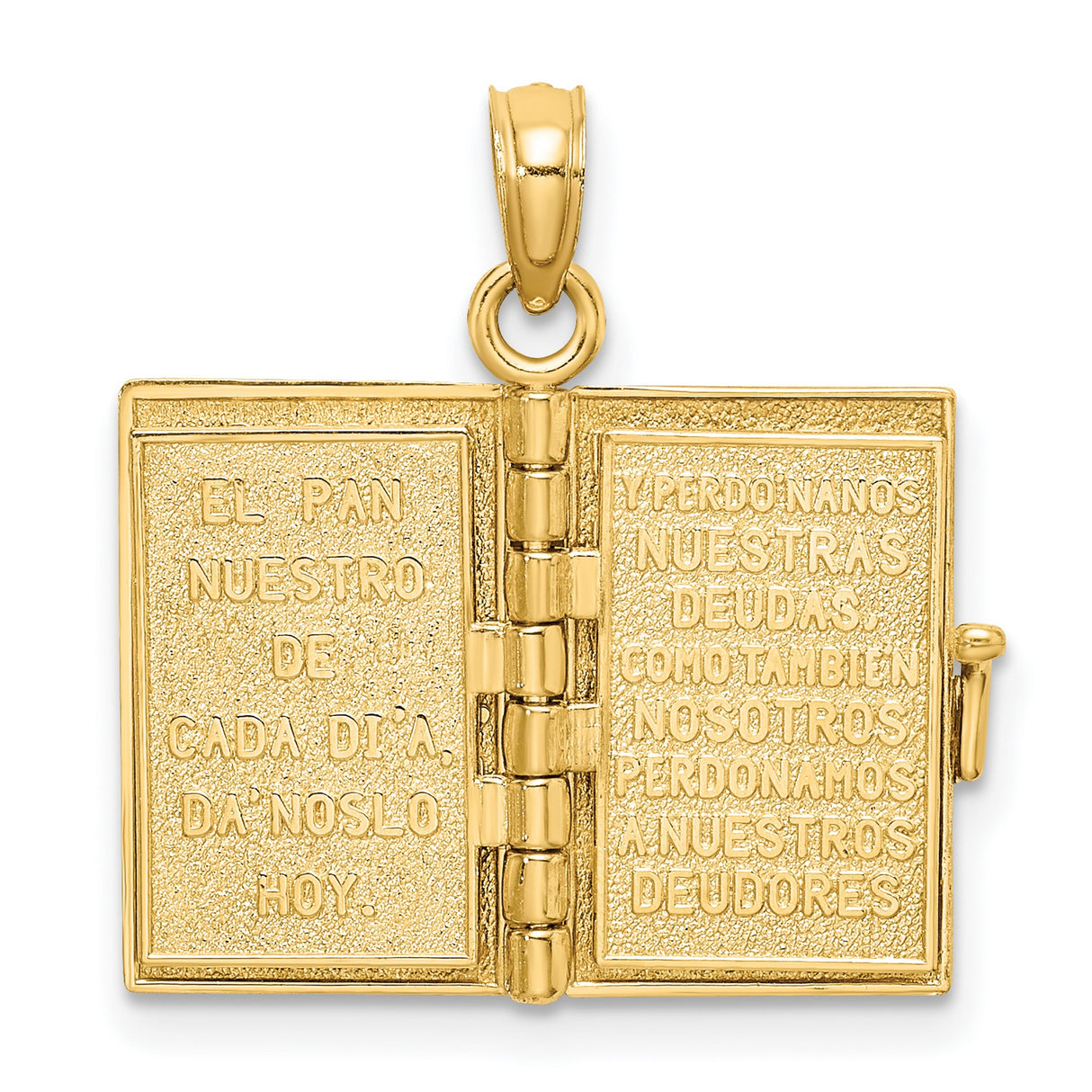 3-D Moveable Santa Biblia Book Spanish Bible Charm Pendant in Real 14k Yellow Gold