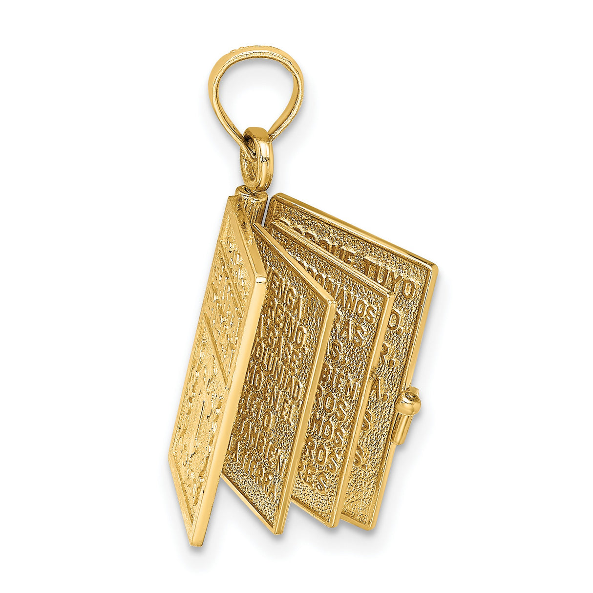 3-D Moveable Santa Biblia Book Spanish Bible Charm Pendant in Real 14k Yellow Gold
