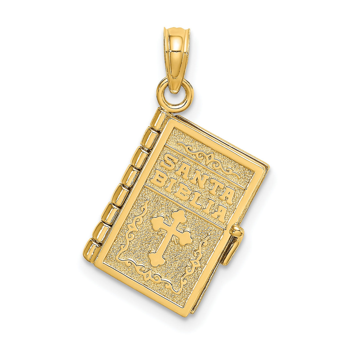 3-D Moveable Santa Biblia Book Spanish Bible Charm Pendant in Real 14k Yellow Gold