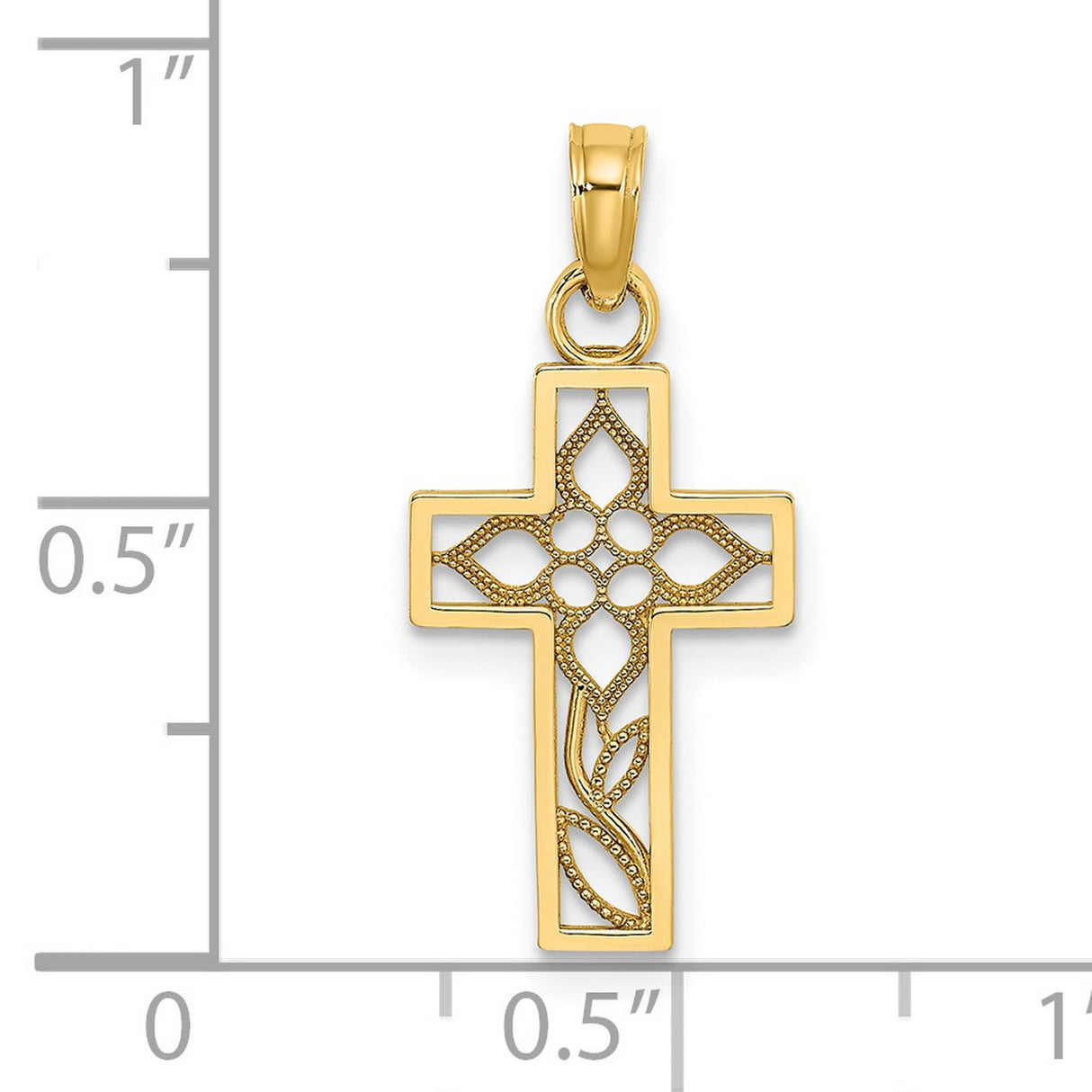 14k Yellow Gold Cross Pendant with Floral Filigree Vine Design Vintage Style Religious Jewelry