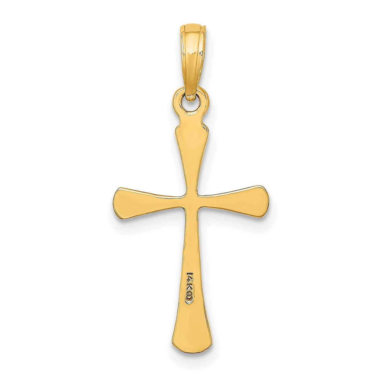 14k Yellow Gold Cross Pendant with Sleek Polished Design and Beveled Edge for Men and Women