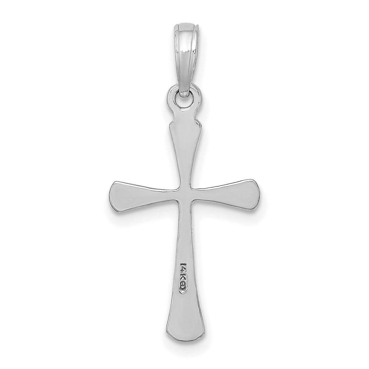 14k White Gold Cross Pendant with Polished Beveled Edges and Satin Finish