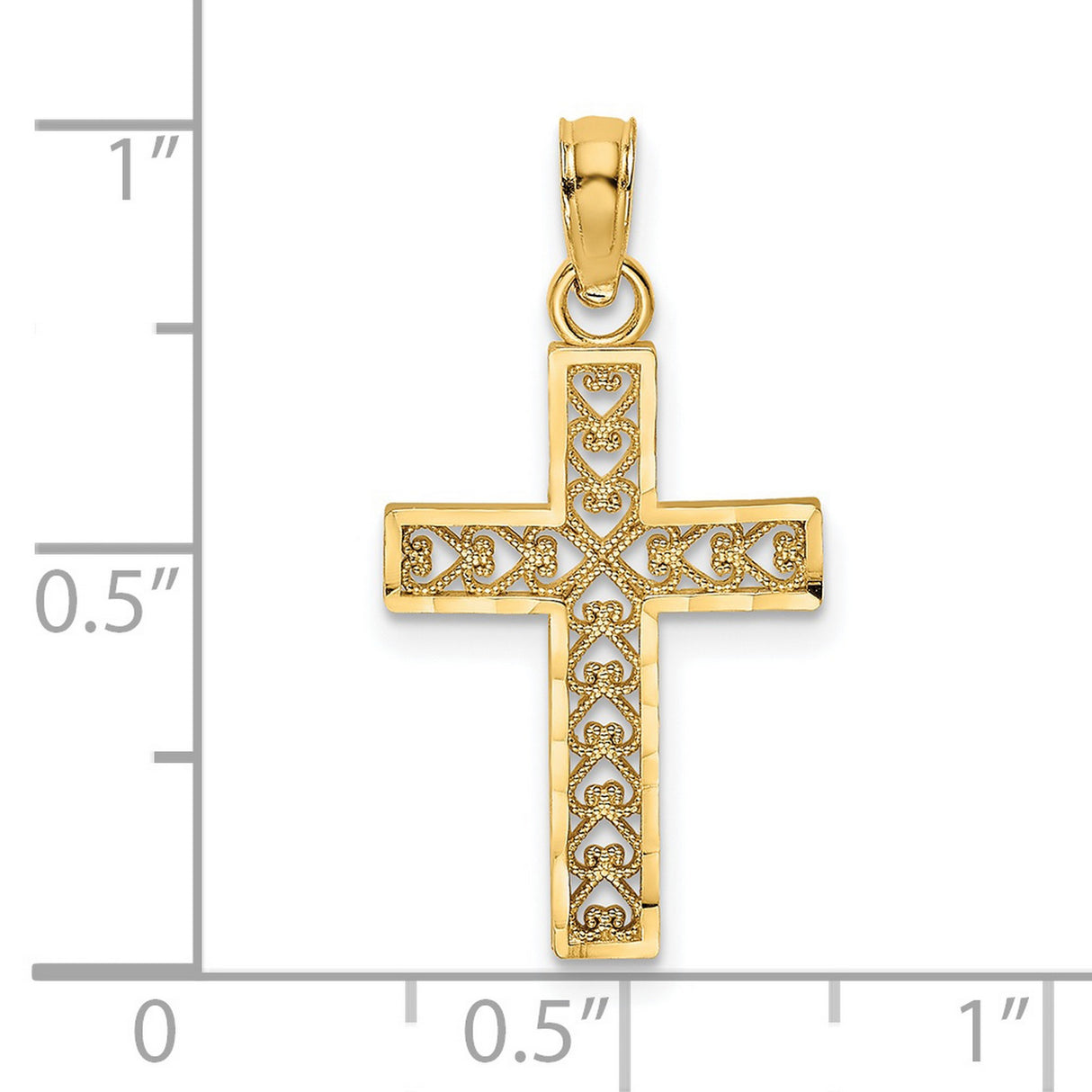 14k Yellow Gold Cross Pendant with Ornate Filigree Design, Symbol of Faith and Heart