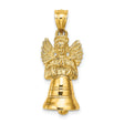 14k Yellow Gold Angel Bell Pendant with Praying Angel and Detailed Wings, Religious Charm