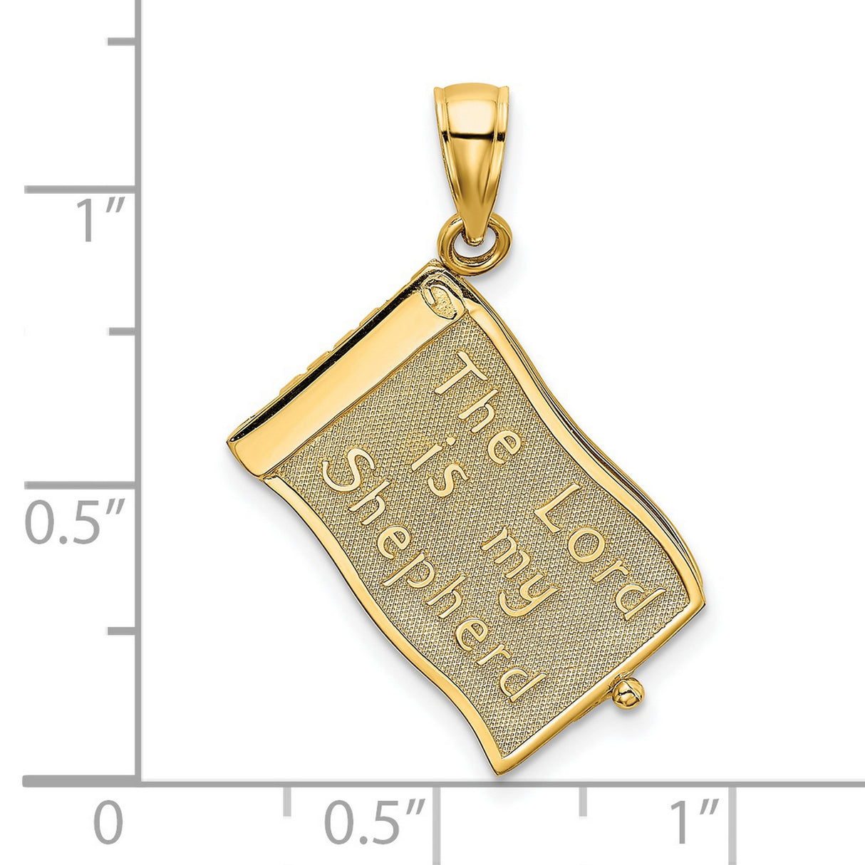 14k Yellow Gold Pendant, Scroll Design with The Lord Is My Shepherd, Christian Scripture Charm
