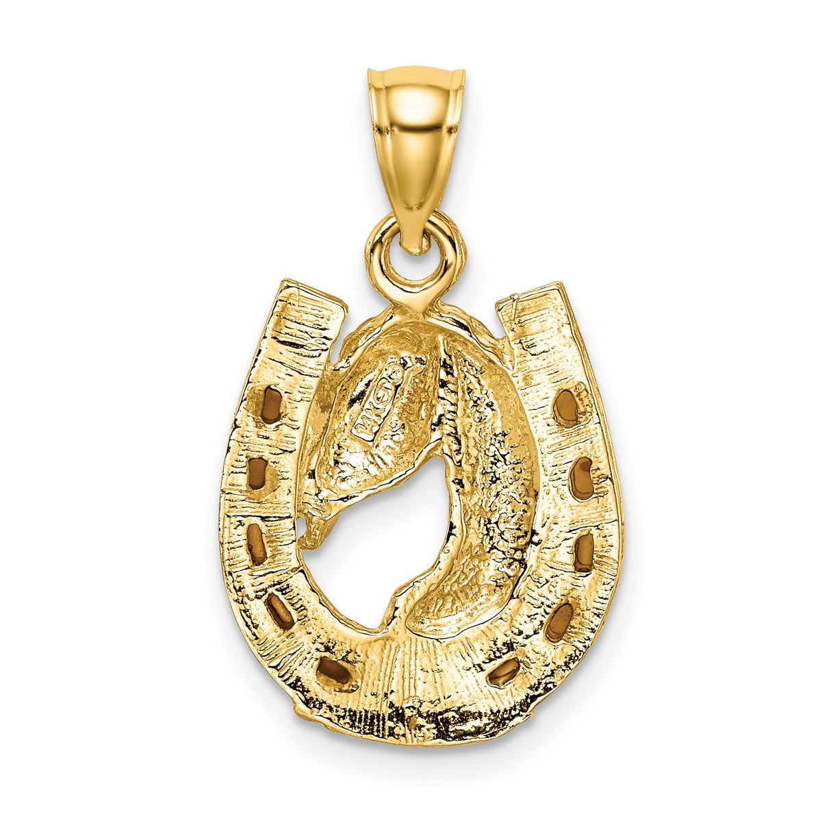 14k Yellow Gold Horse Head and Horseshoe Pendant, Western Cowboy Style for Men