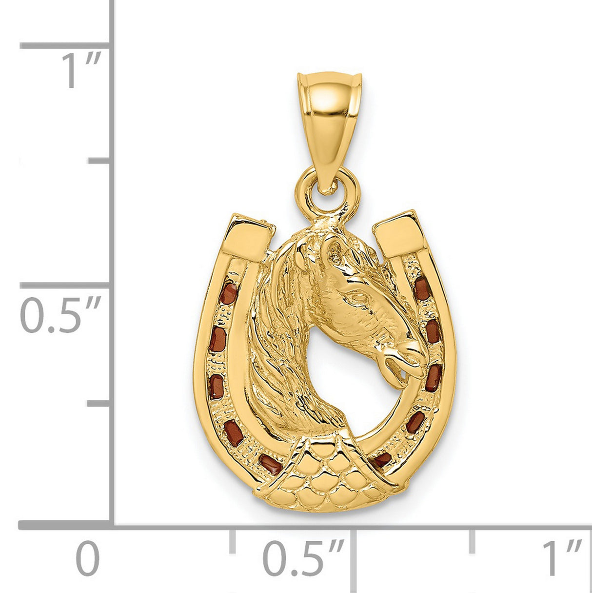 14k Yellow Gold Horse Head and Horseshoe Pendant, Western Cowboy Style for Men