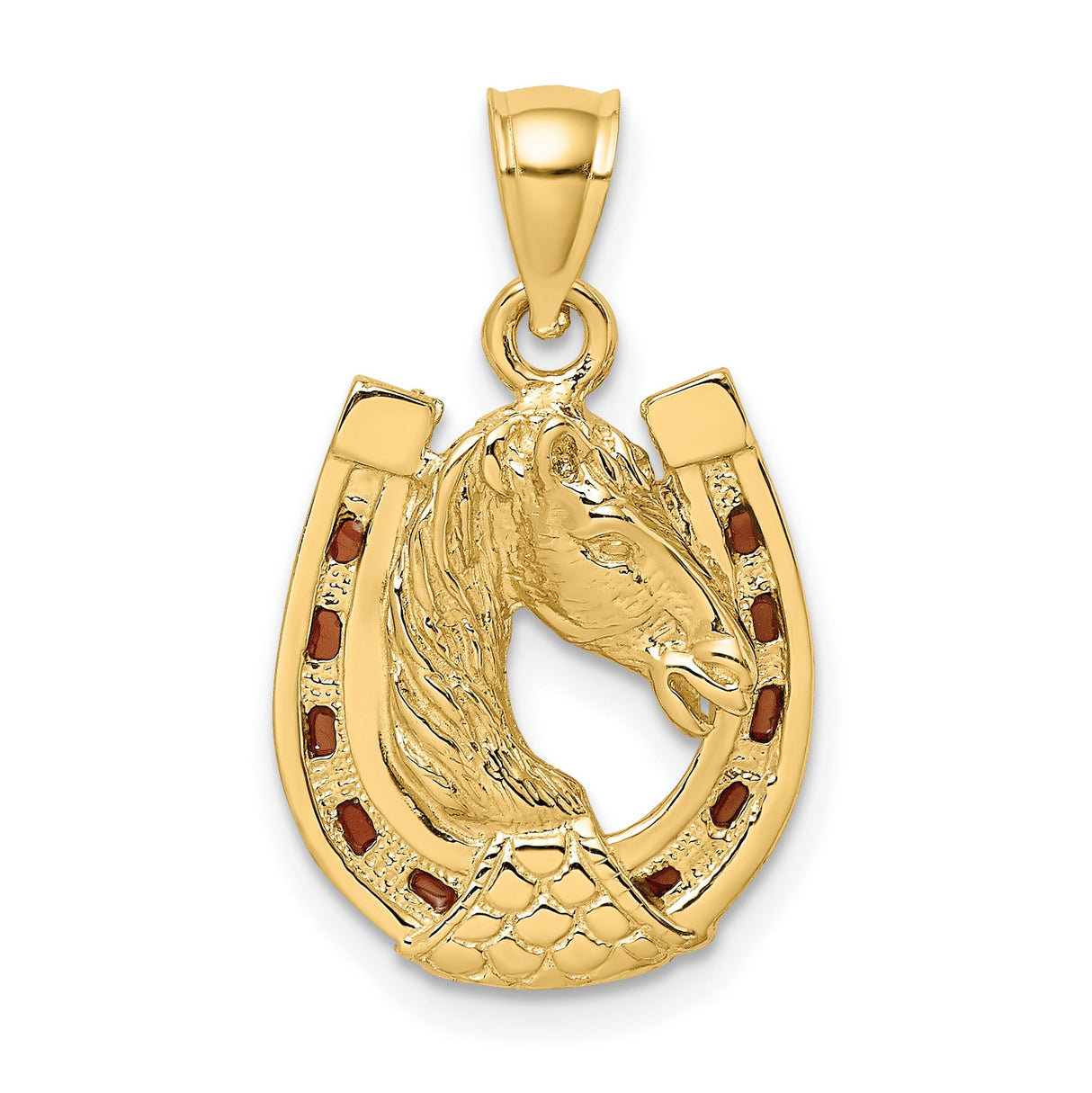 14k Yellow Gold Horse Head and Horseshoe Pendant, Western Cowboy Style for Men