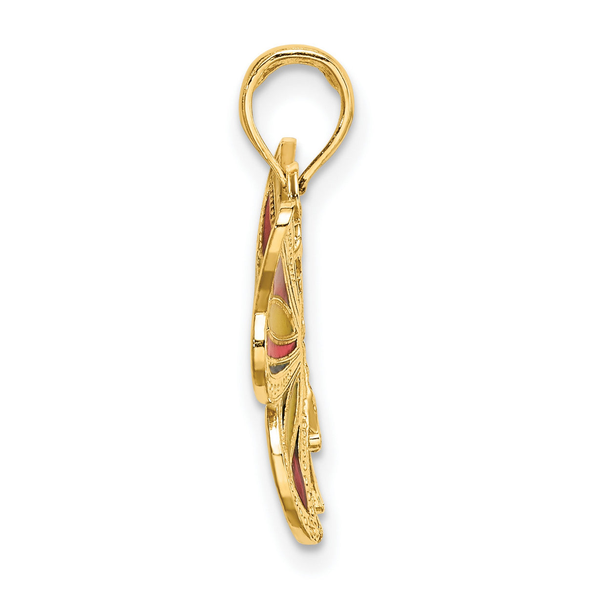14k Yellow Gold Butterfly Pendant with Red, Blue, and Yellow Enamel Accents for Women