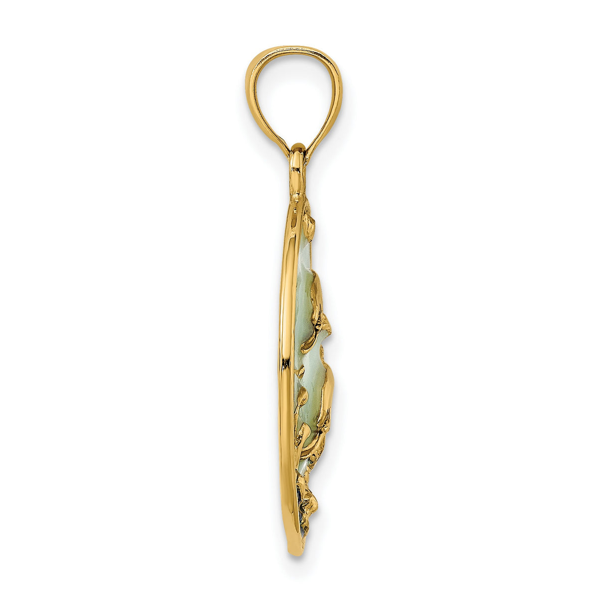 14k Yellow Gold Dolphin Pendant with Acrylic, Two Dolphins and Ocean Waves Theme
