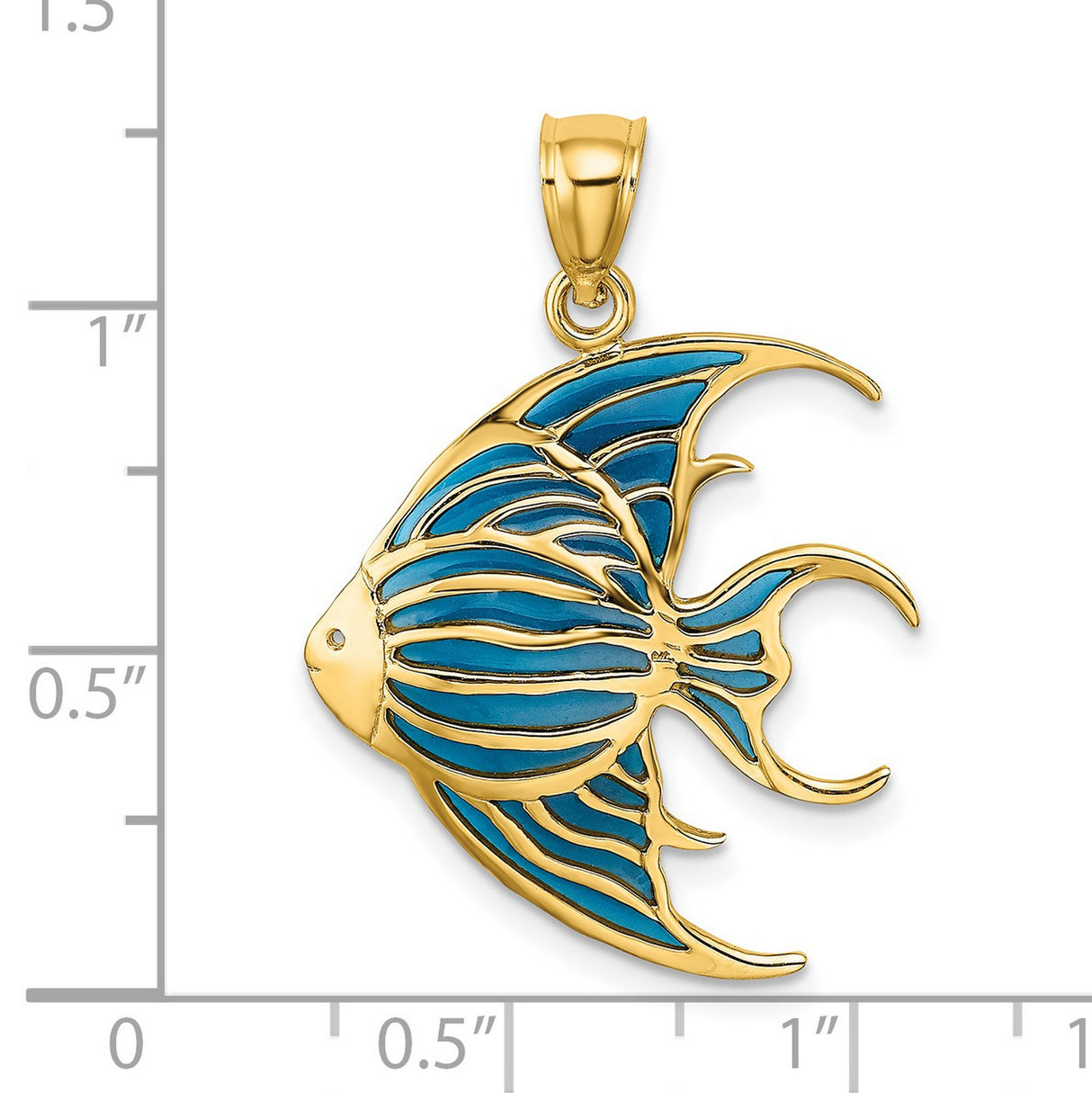 14k Yellow Gold Angelfish Pendant with Blue Enamel, Ocean Theme Marine Life Jewelry