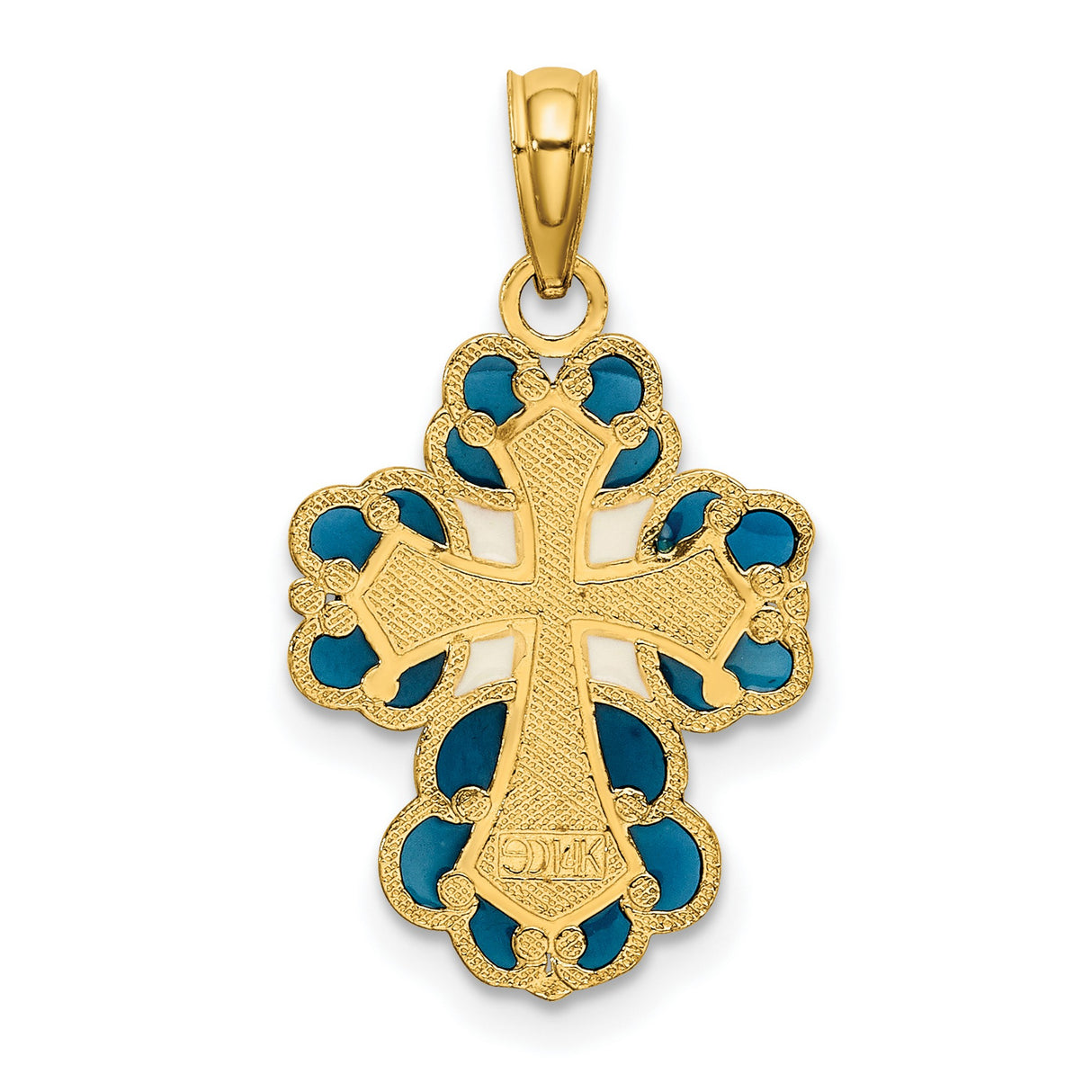 14k Yellow Gold Cross Pendant with Red and Blue Enamel, Byzantine Orthodox Style