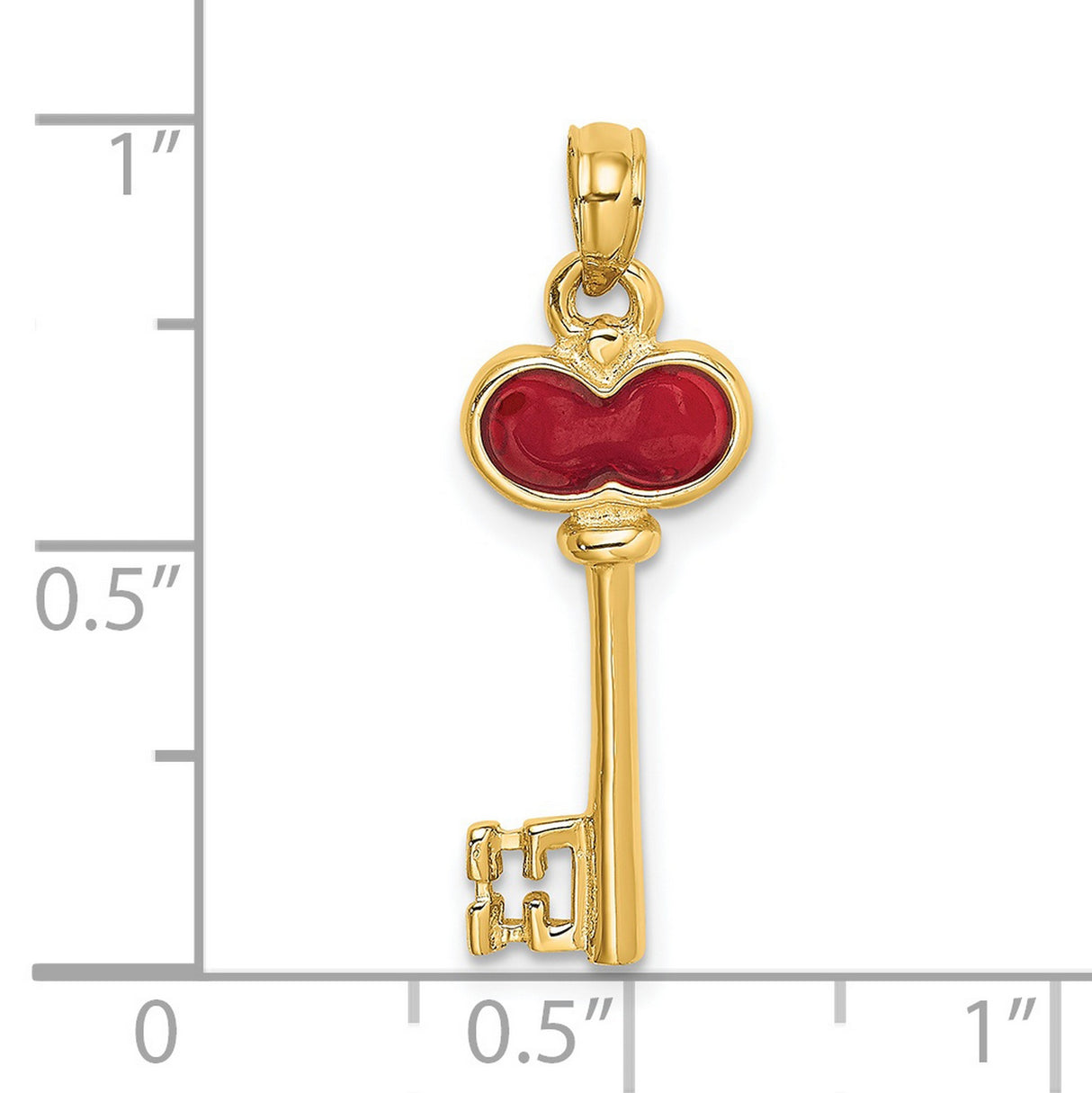14k Yellow Gold Heart Key Pendant with Red Enamel Accent, Romantic Charm for Women