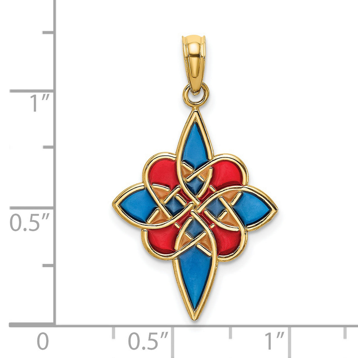 14k Yellow Gold Celtic Knot Pendant with Red and Blue Enamel Inlay, Spiritual Heritage Jewelry