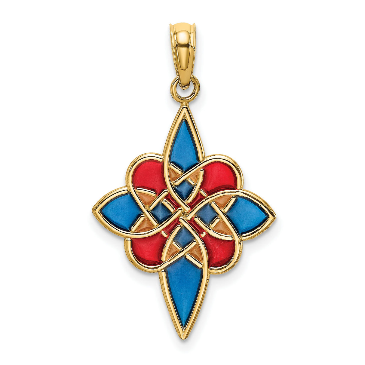 14k Yellow Gold Celtic Knot Pendant with Red and Blue Enamel Inlay, Spiritual Heritage Jewelry