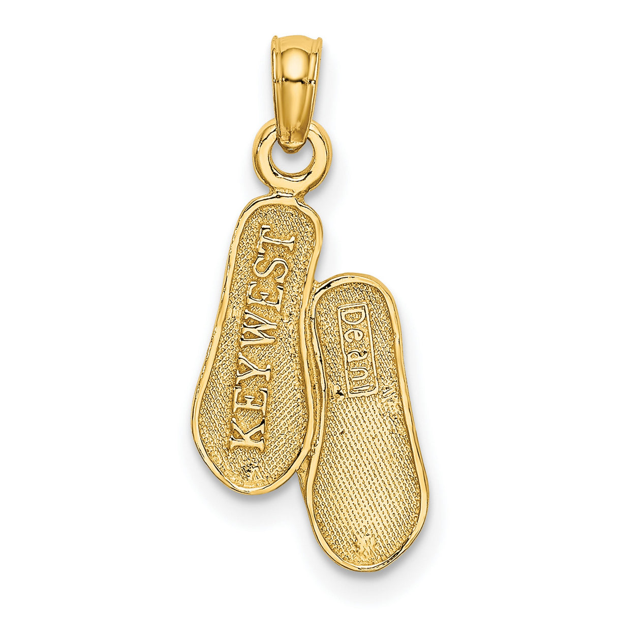 14k Yellow Gold Flip Flop Pendant, Textured Sandal Design, Beach Vacation Charm for Women