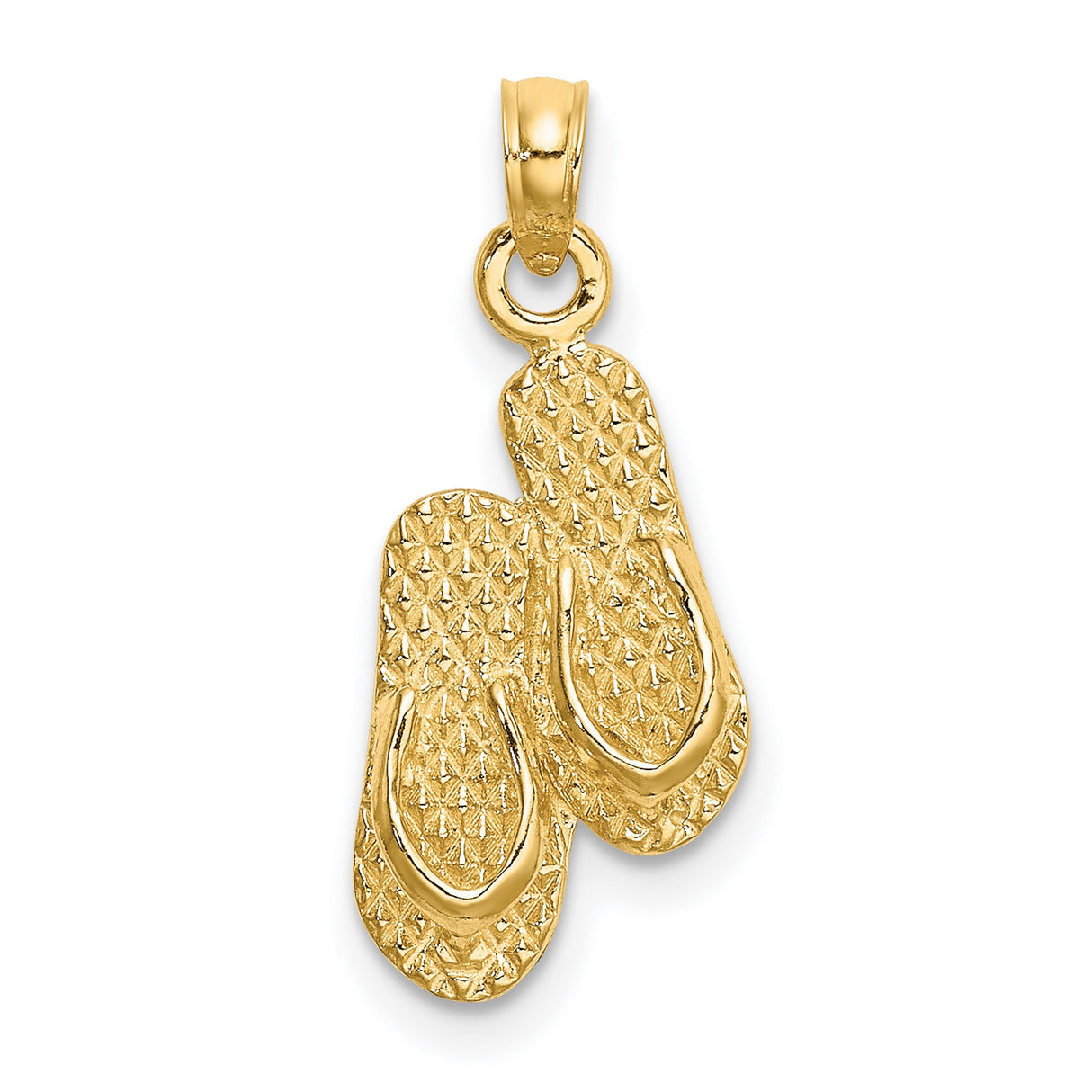 14k Yellow Gold Flip Flop Pendant, Textured Sandal Design, Beach Vacation Charm for Women
