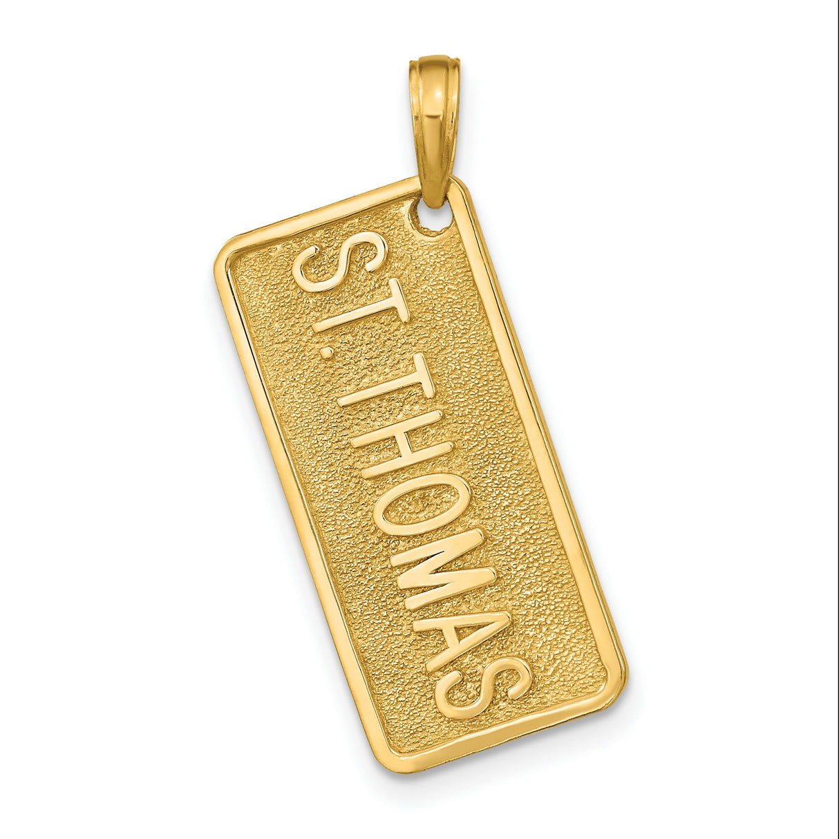 14k Yellow Gold St Thomas Pendant, Rectangular Saint Medal with Catholic Design