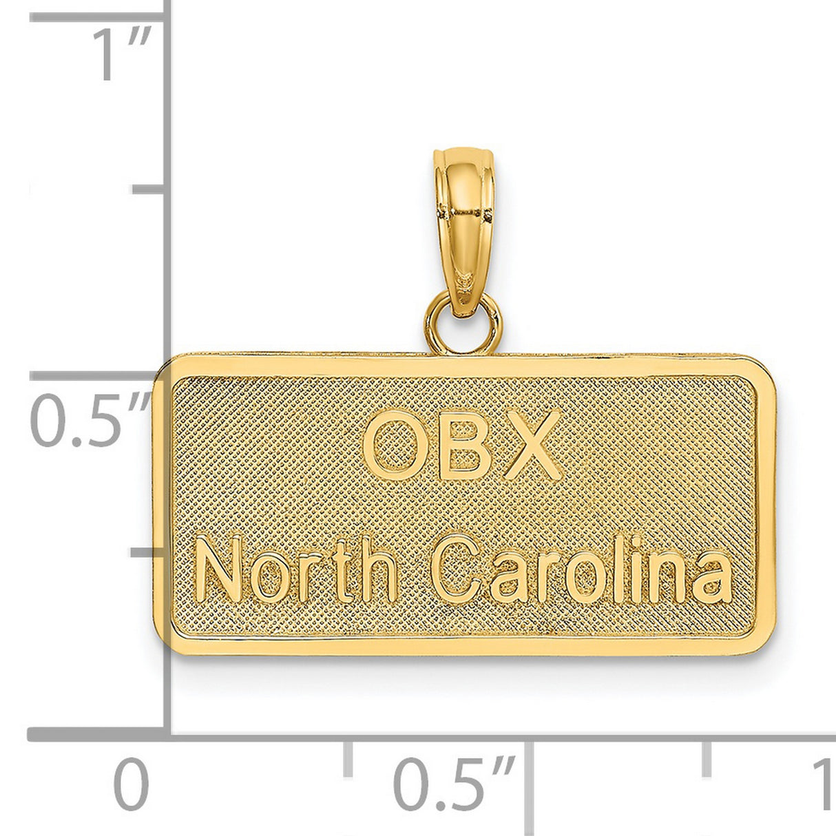 14k Yellow Gold OBX Pendant, Rectangular Outer Banks North Carolina Charm